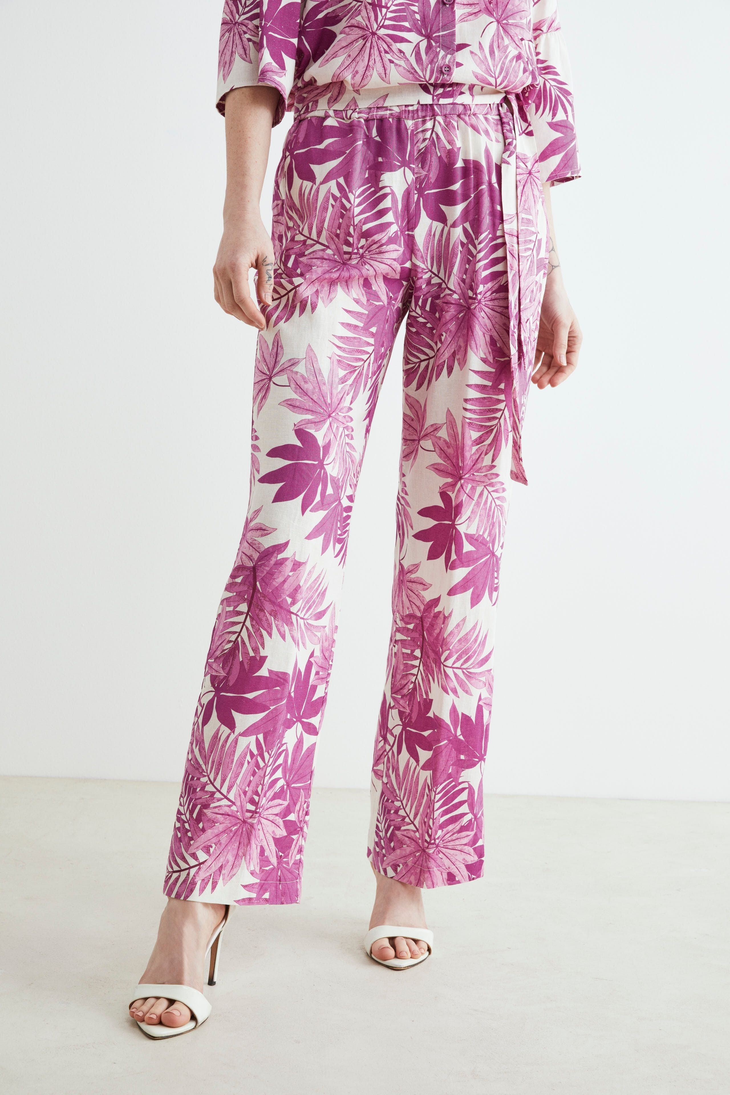 Linen patterned trousers - PINK pattern