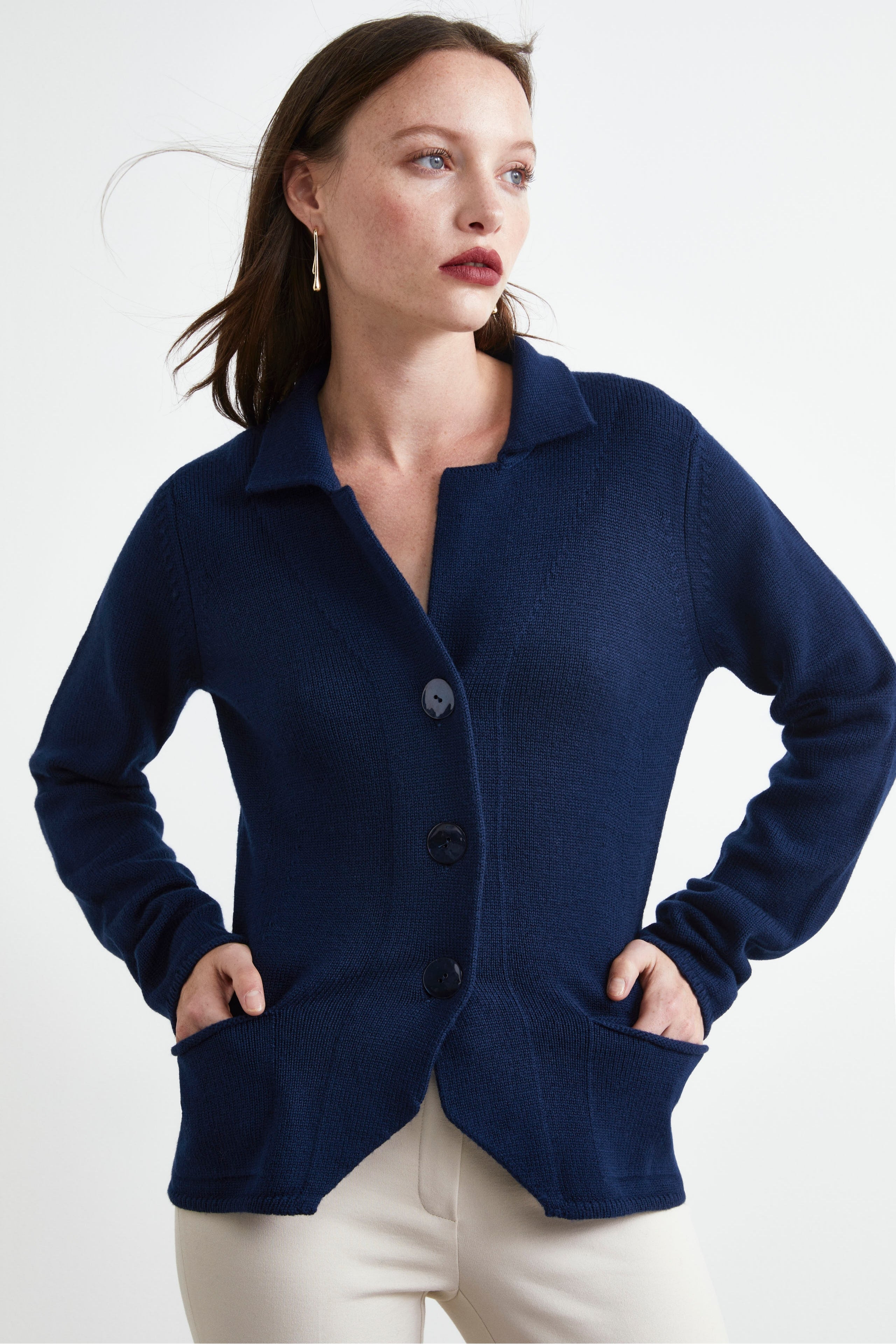 Wool cardigan with buttons - BLUE