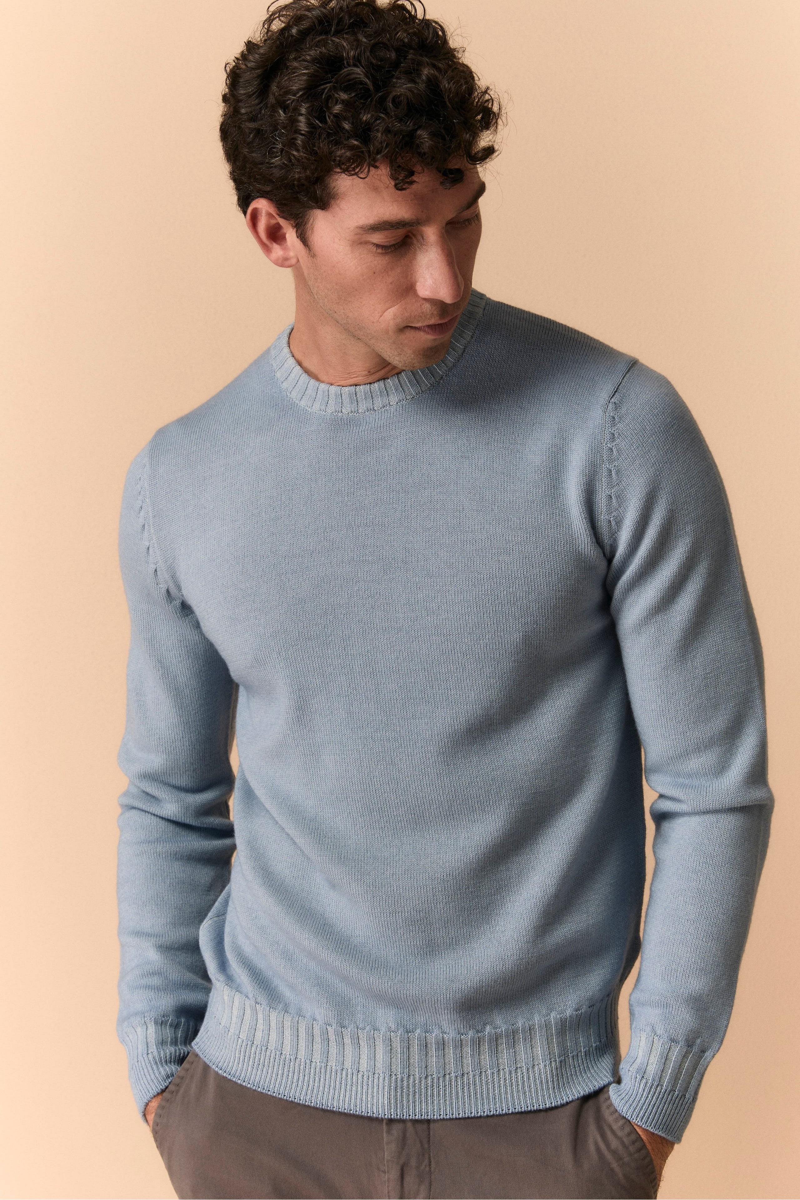 Girocollo Vintage in Lana Merino Extrafine - AZZURRO