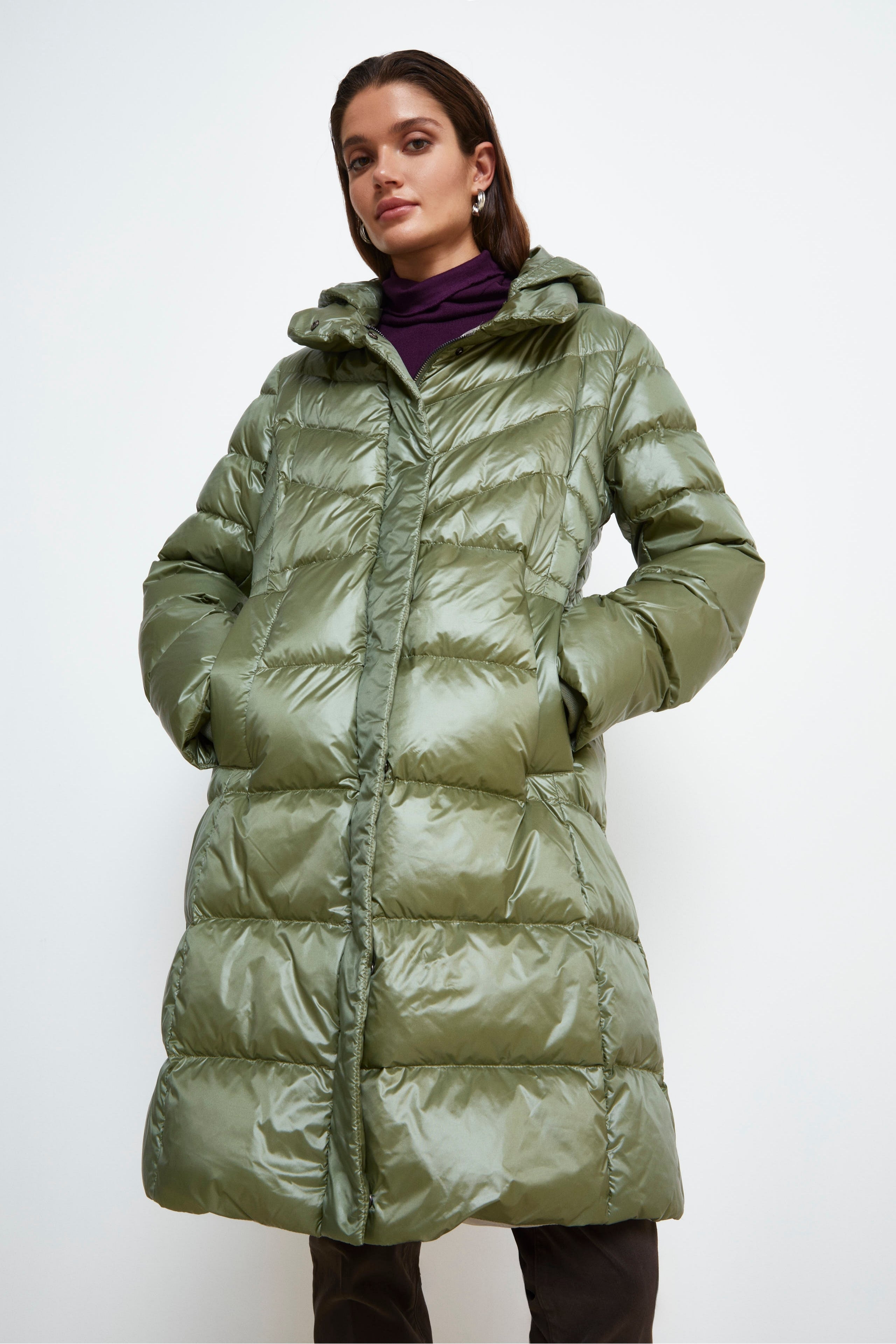 Hooded Down Jacket - Sage green