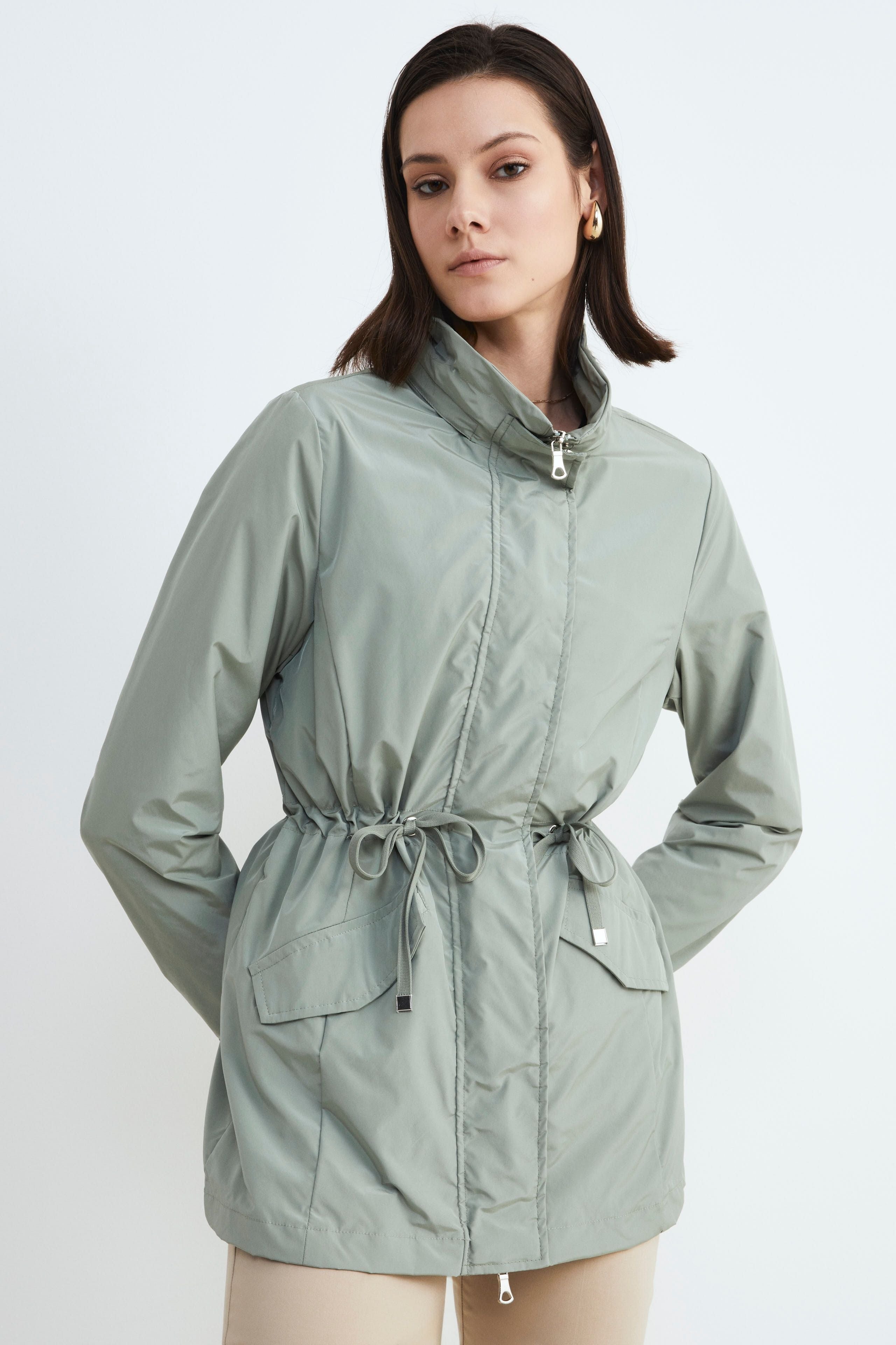 Women’s short trench coat - Sage green