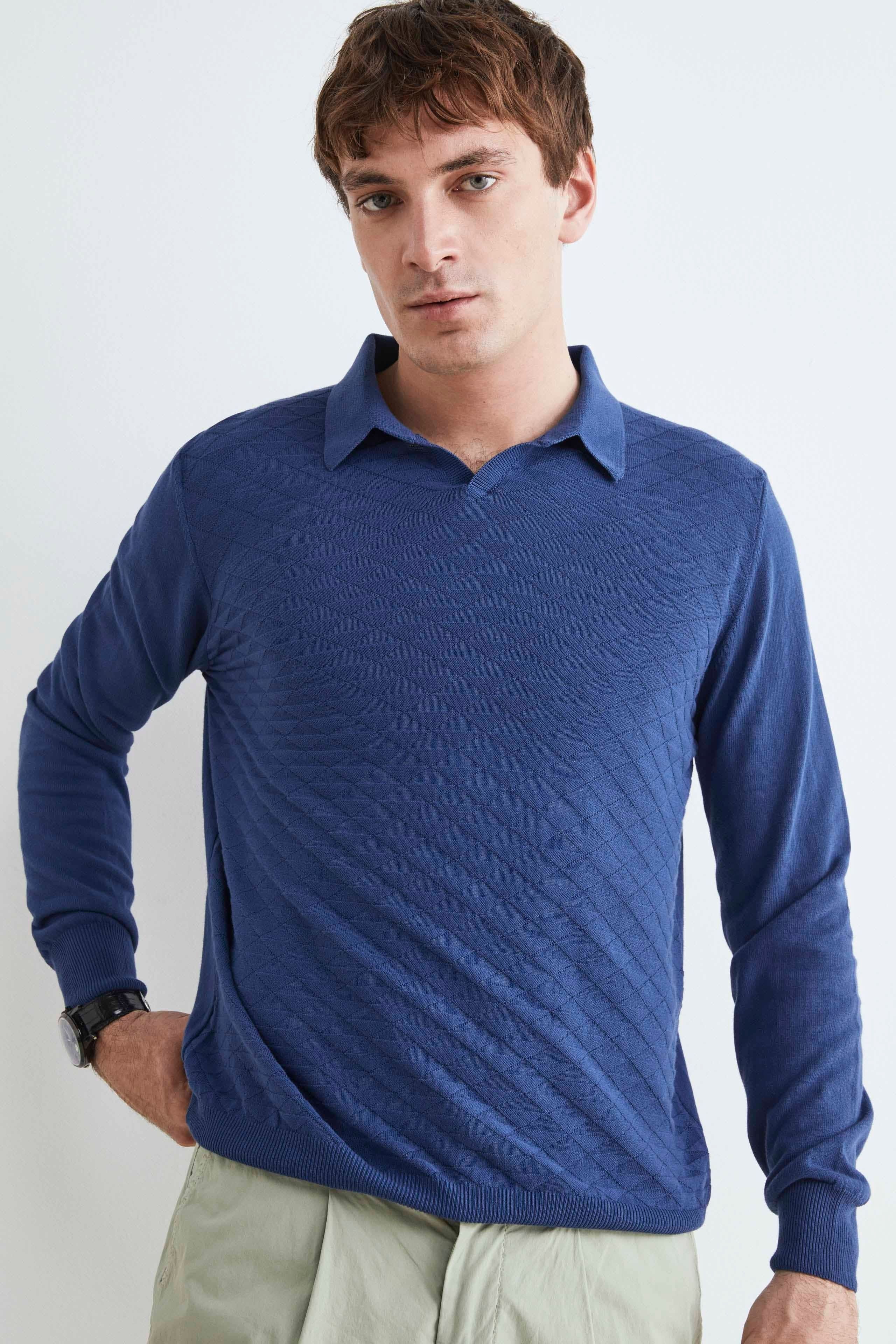 Cotton knit polo shirt - Air force blue