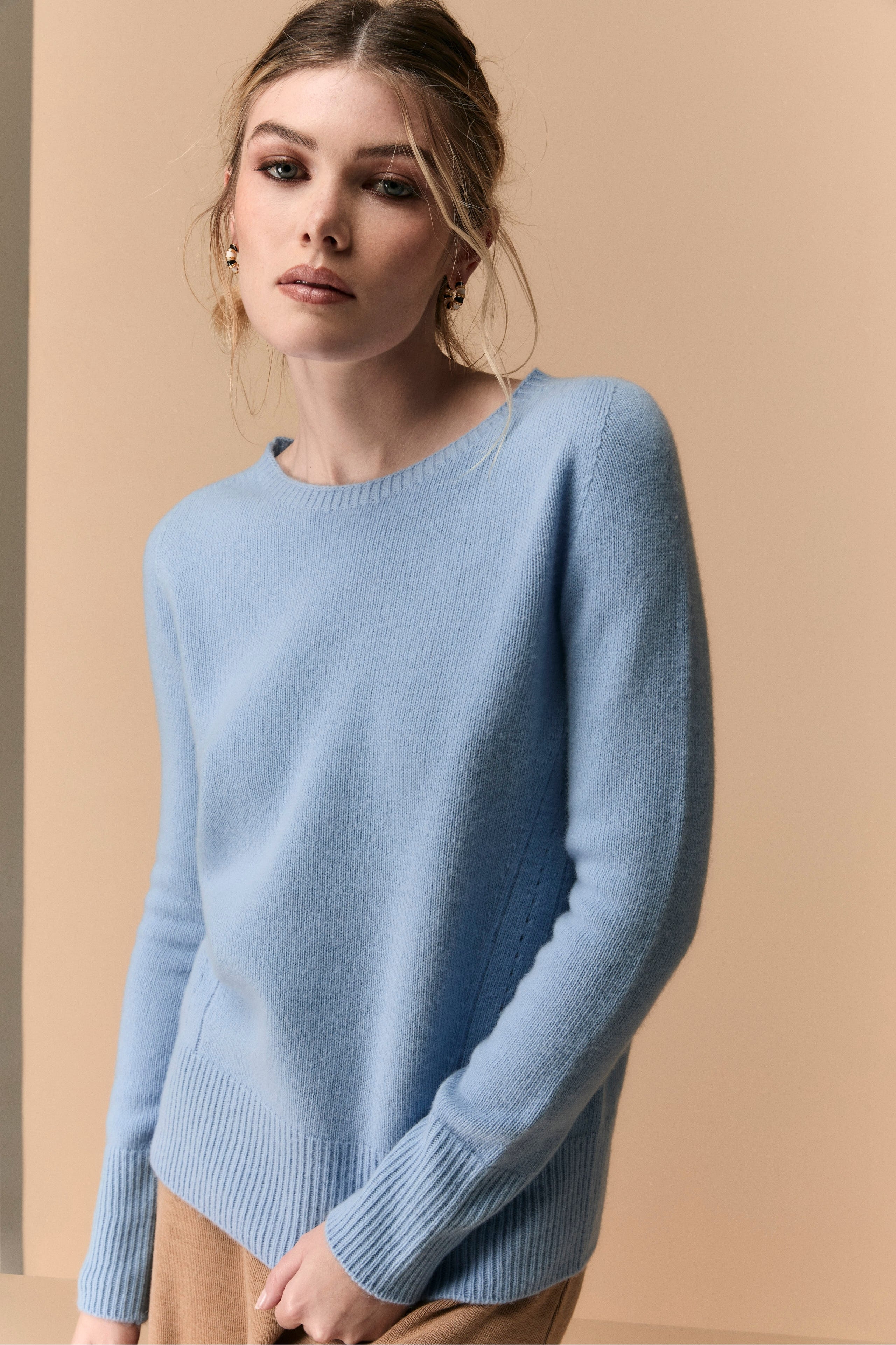 Pull Col Rond en Laine Mérinos - Bleu clair