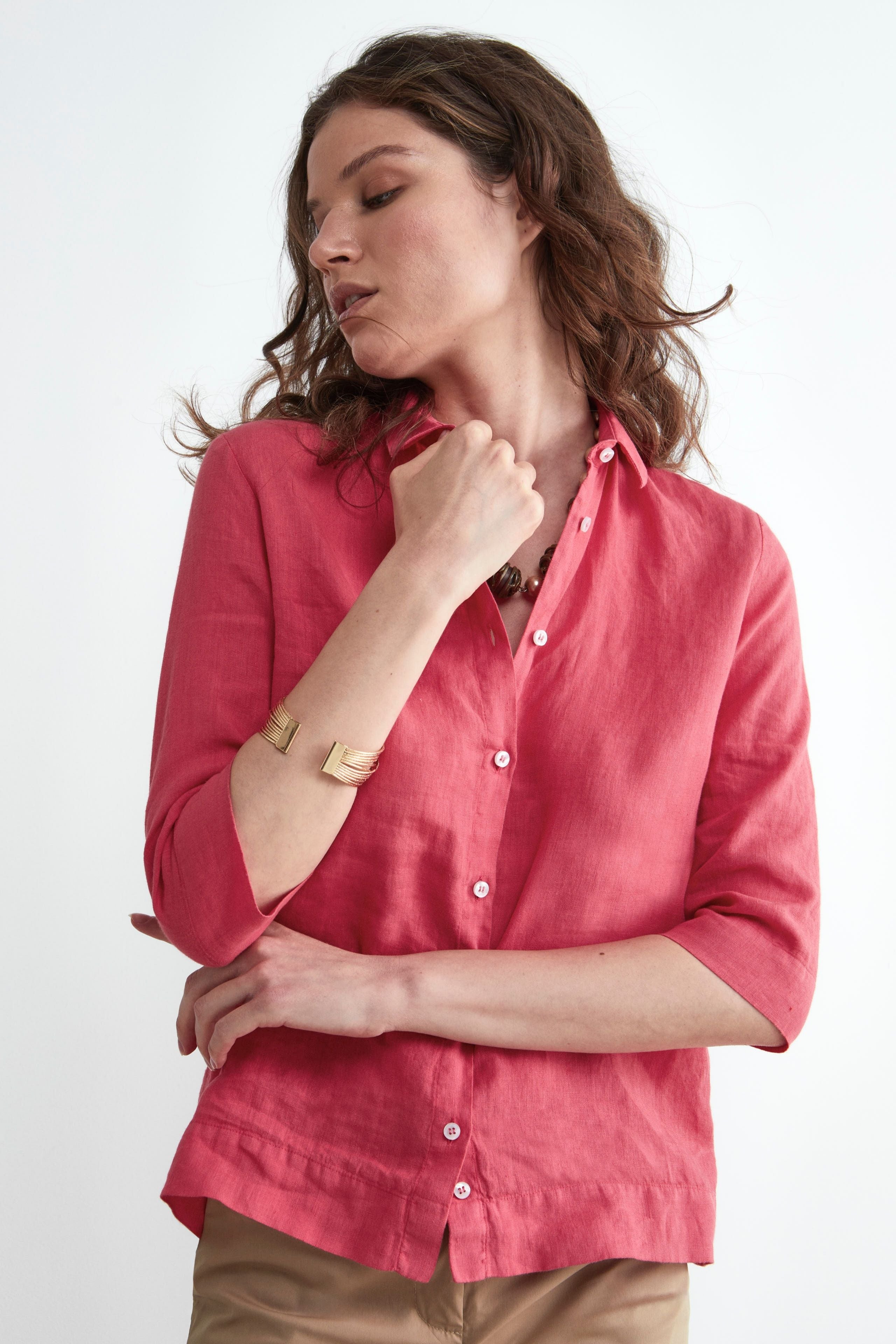 Regular Linen Shirt - Coral pink