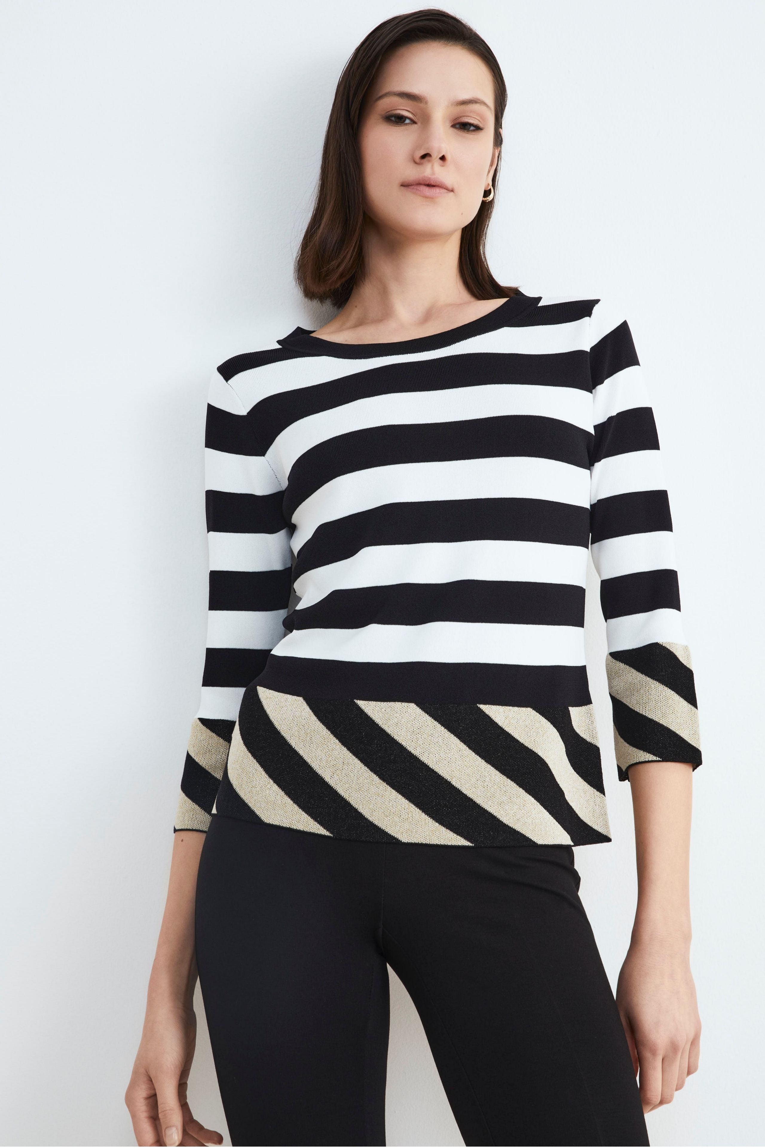 Striped crew-neck sweater - STRIPED BLACK