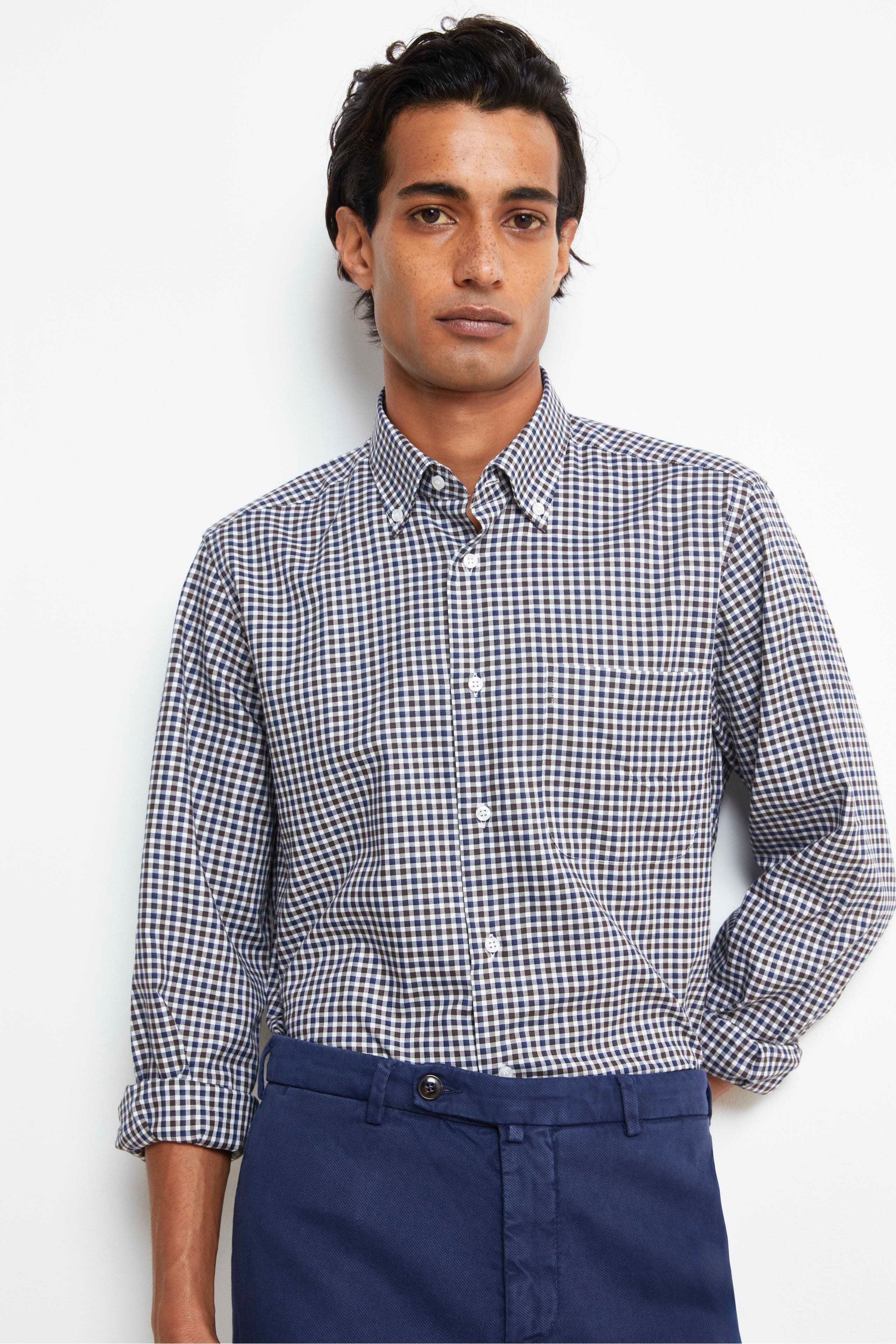 Camicia Check Button Down Regular Fit - MARRONE QUADRI