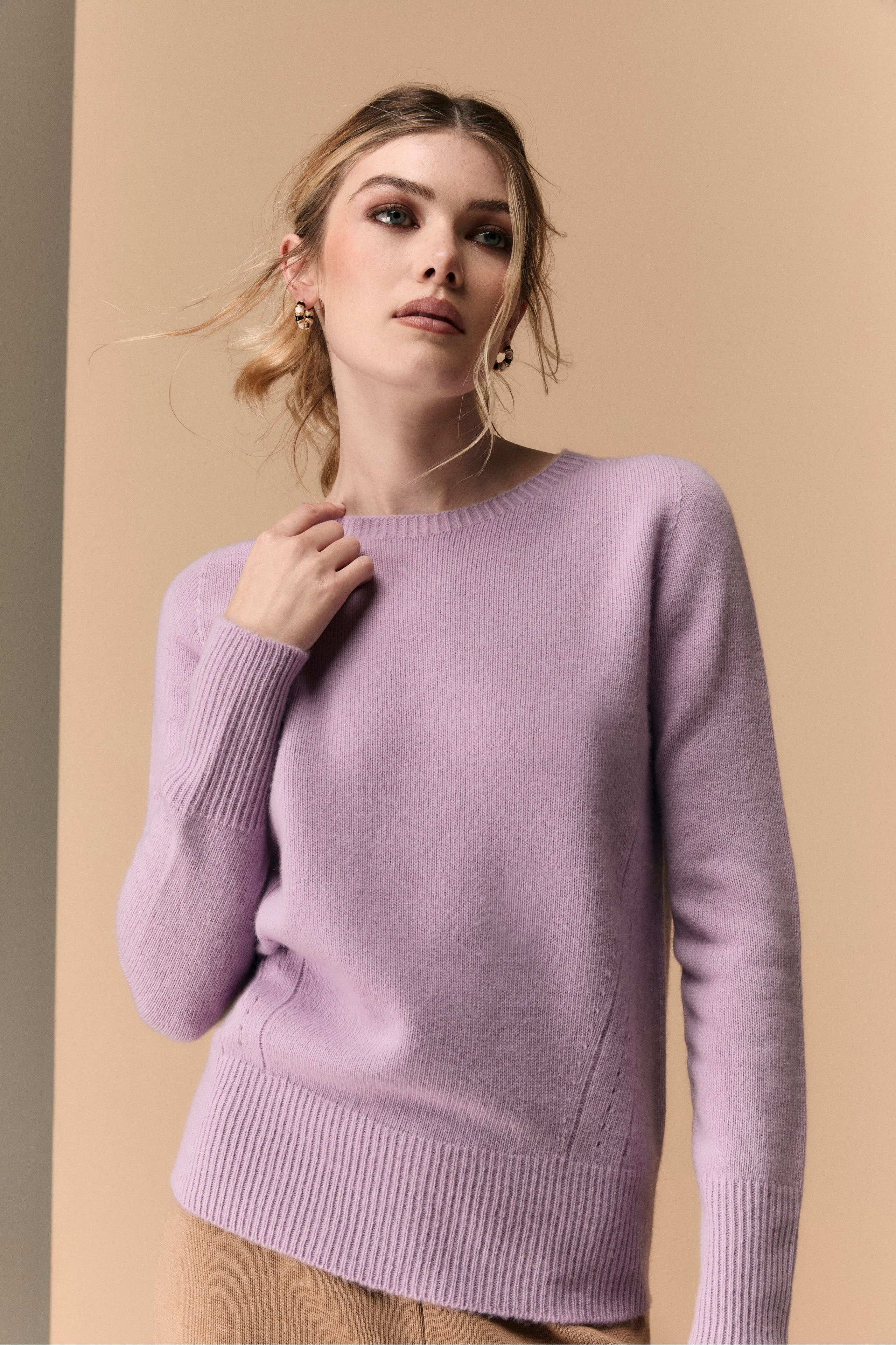 Pull Col Rond en Laine Mérinos - Lilas