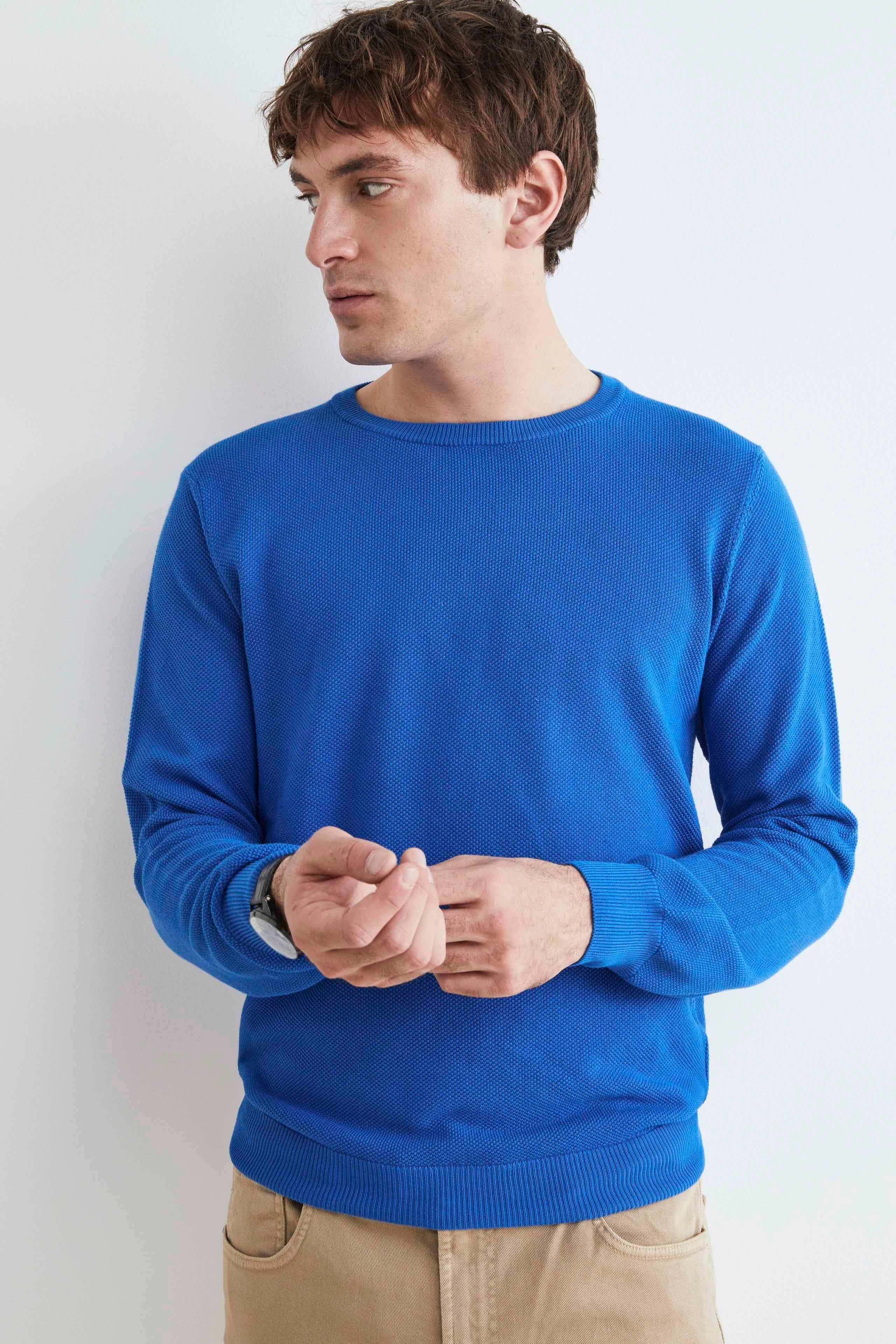 Cotton crew-neck pullover - Royal blue