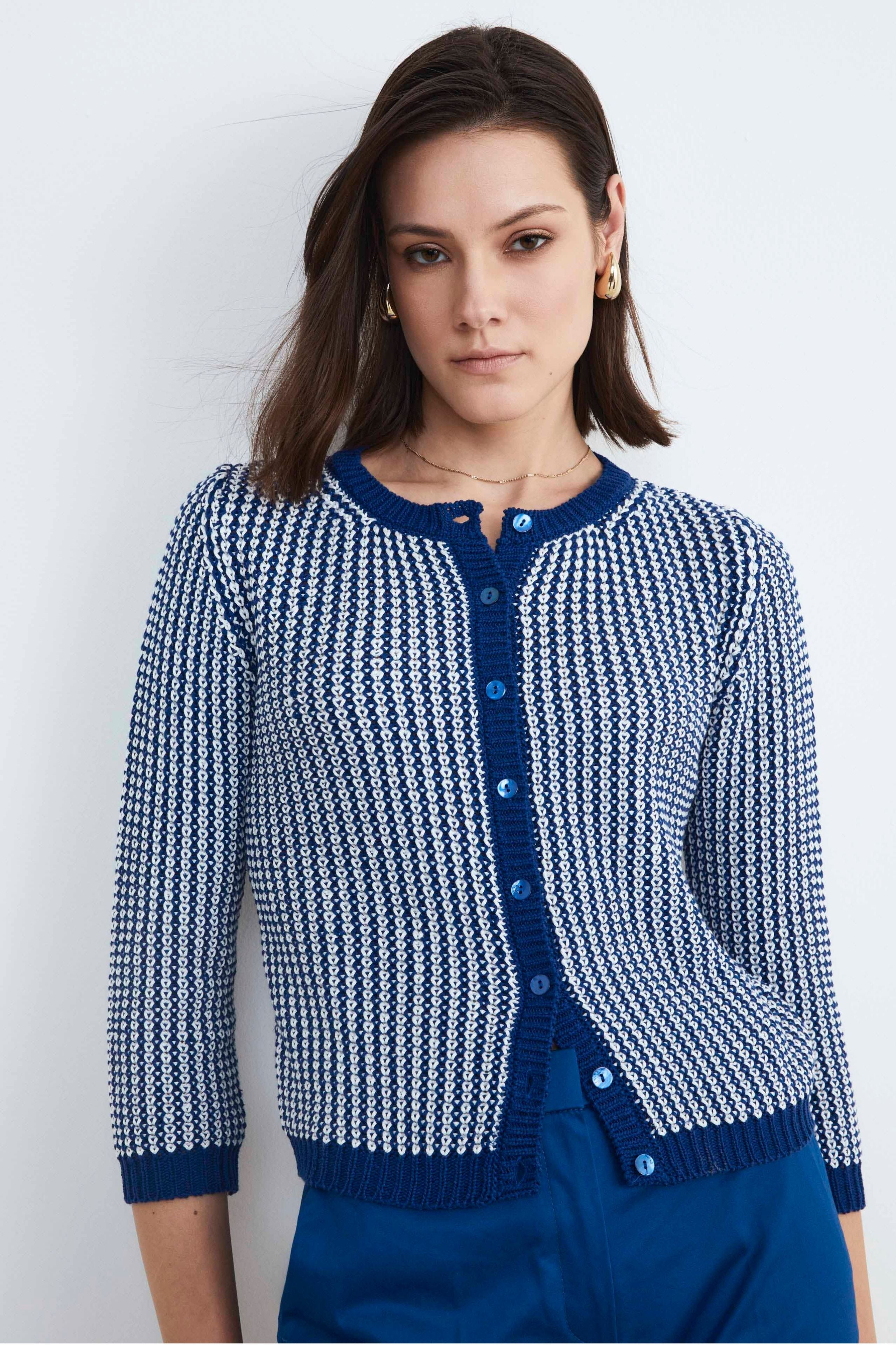 Casual women’s cardigan - WHITE/BLUETTE