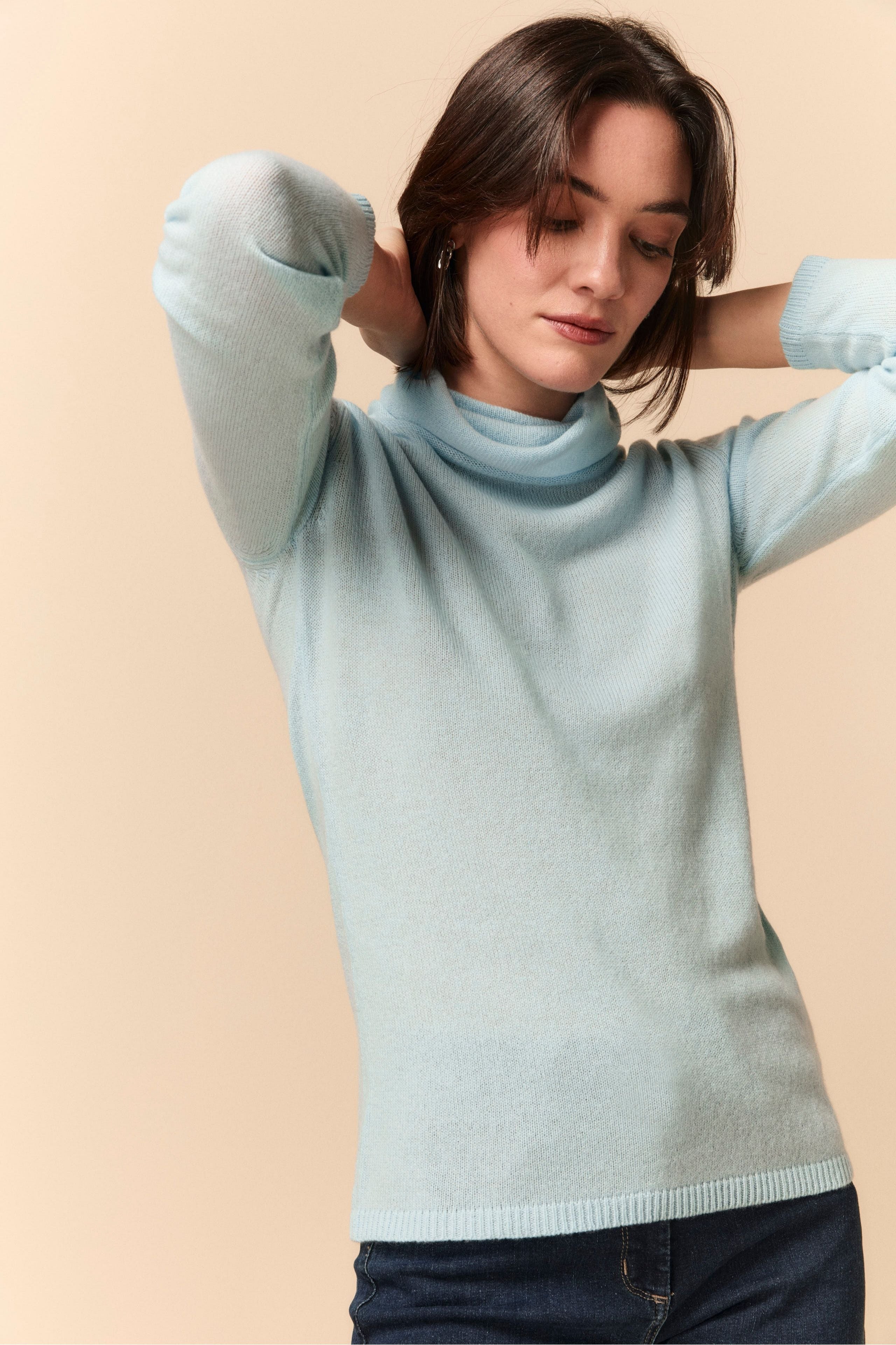 Maglia Collo Morbido in Cashmere - AZZURRO