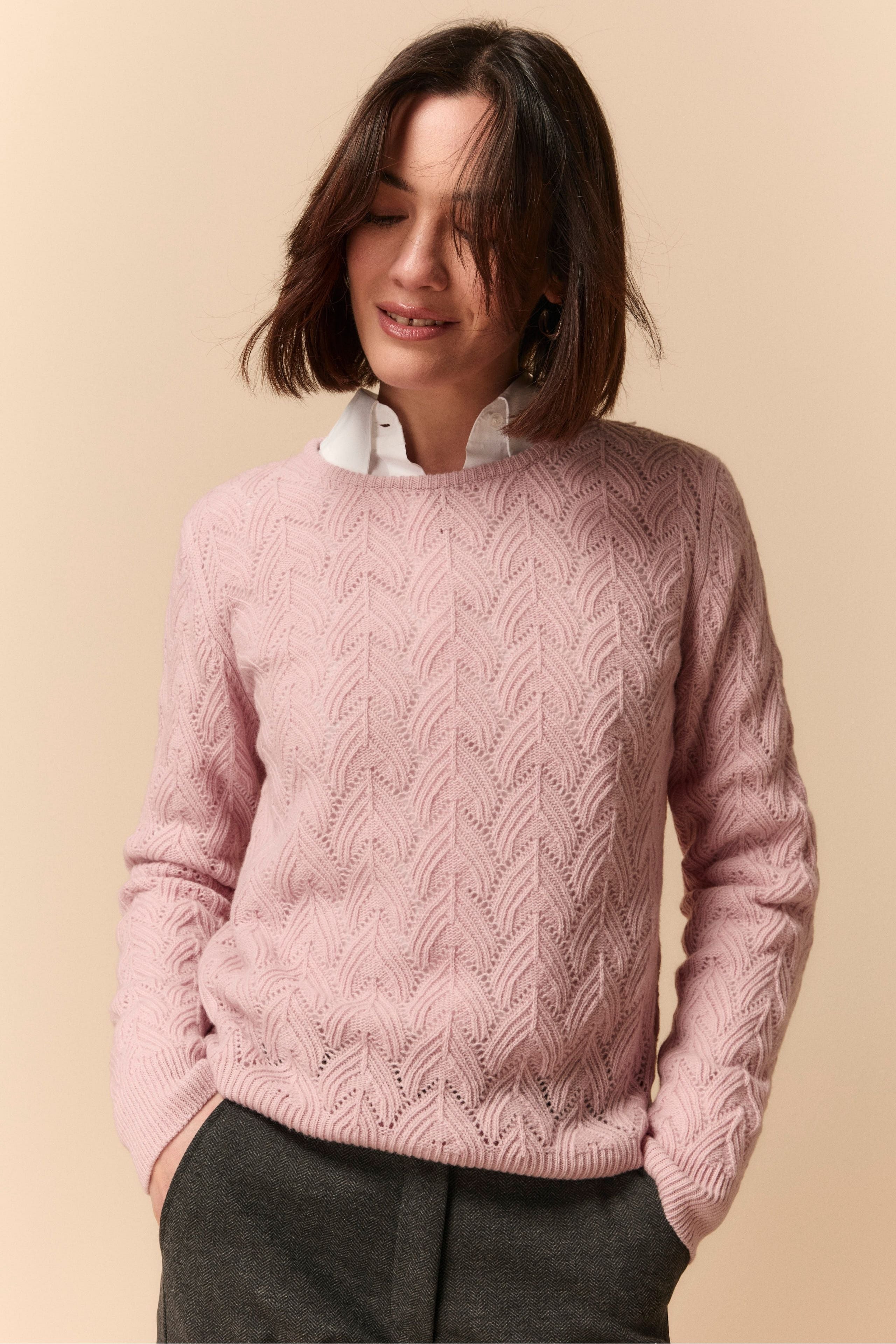 Girocollo Traforato in Lana e Cashmere - ROSA