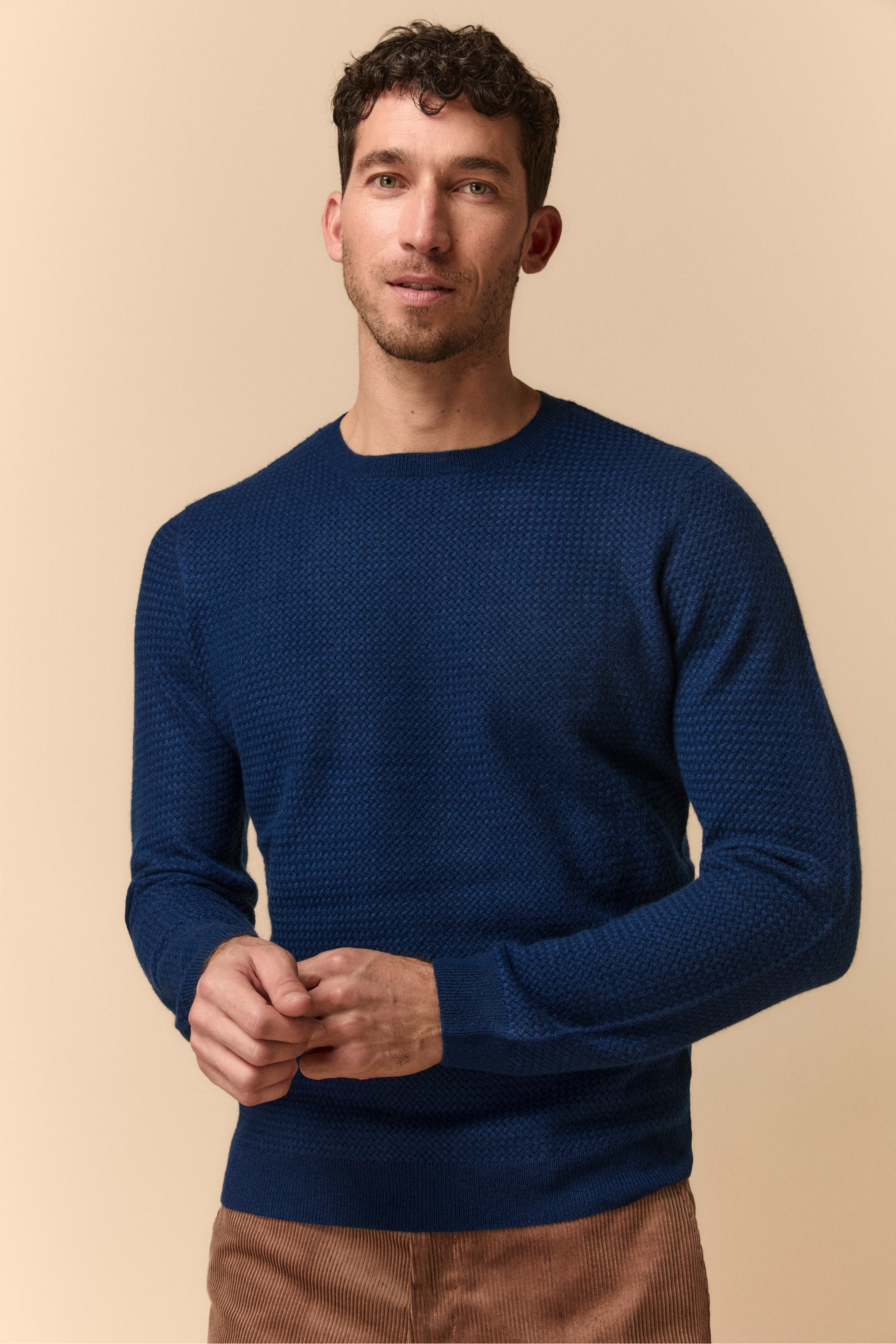 Maglia Girocollo Lavorata in Cashmere - BLU