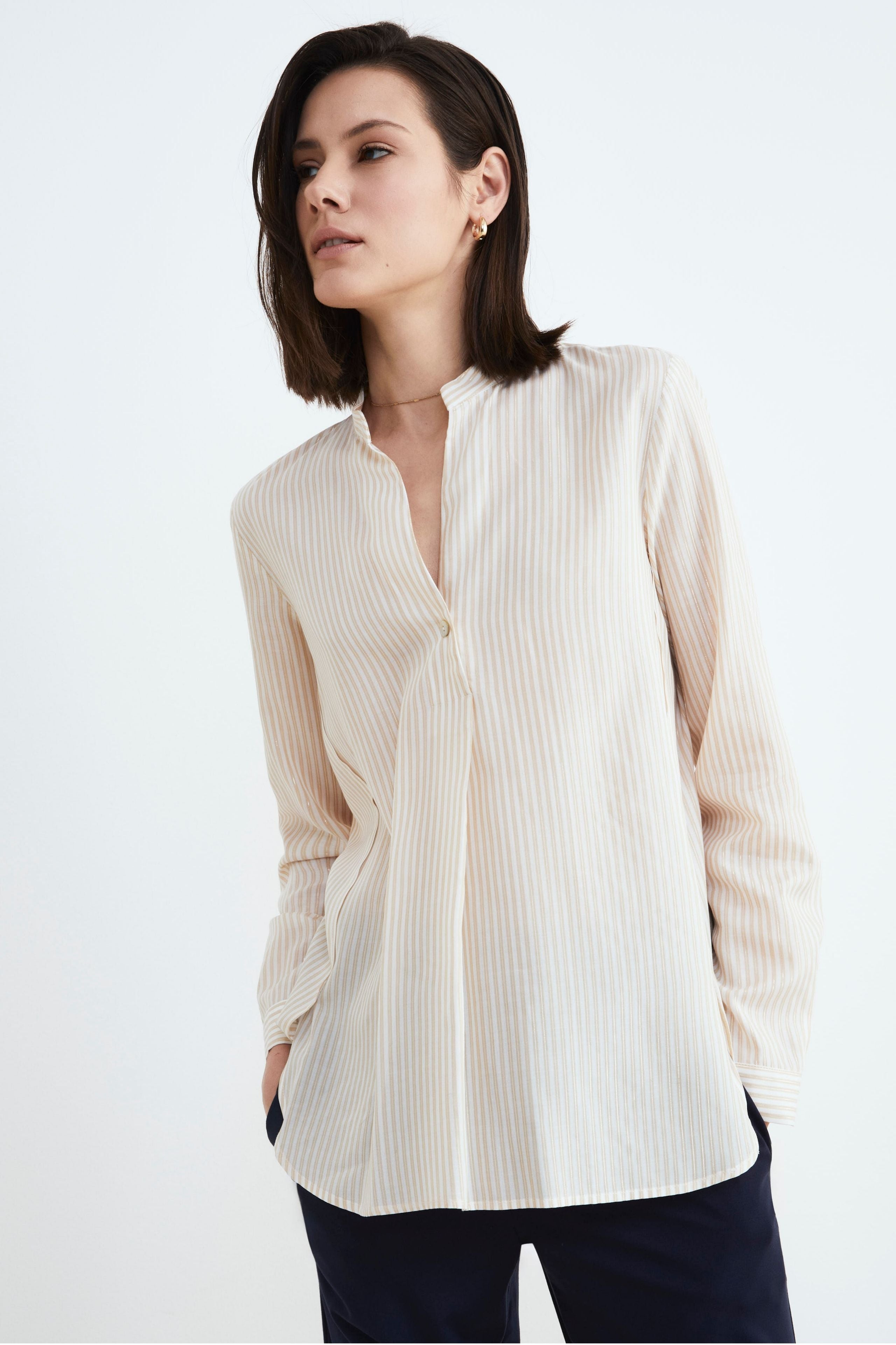 Women’s Korean collar shirt - White stripe