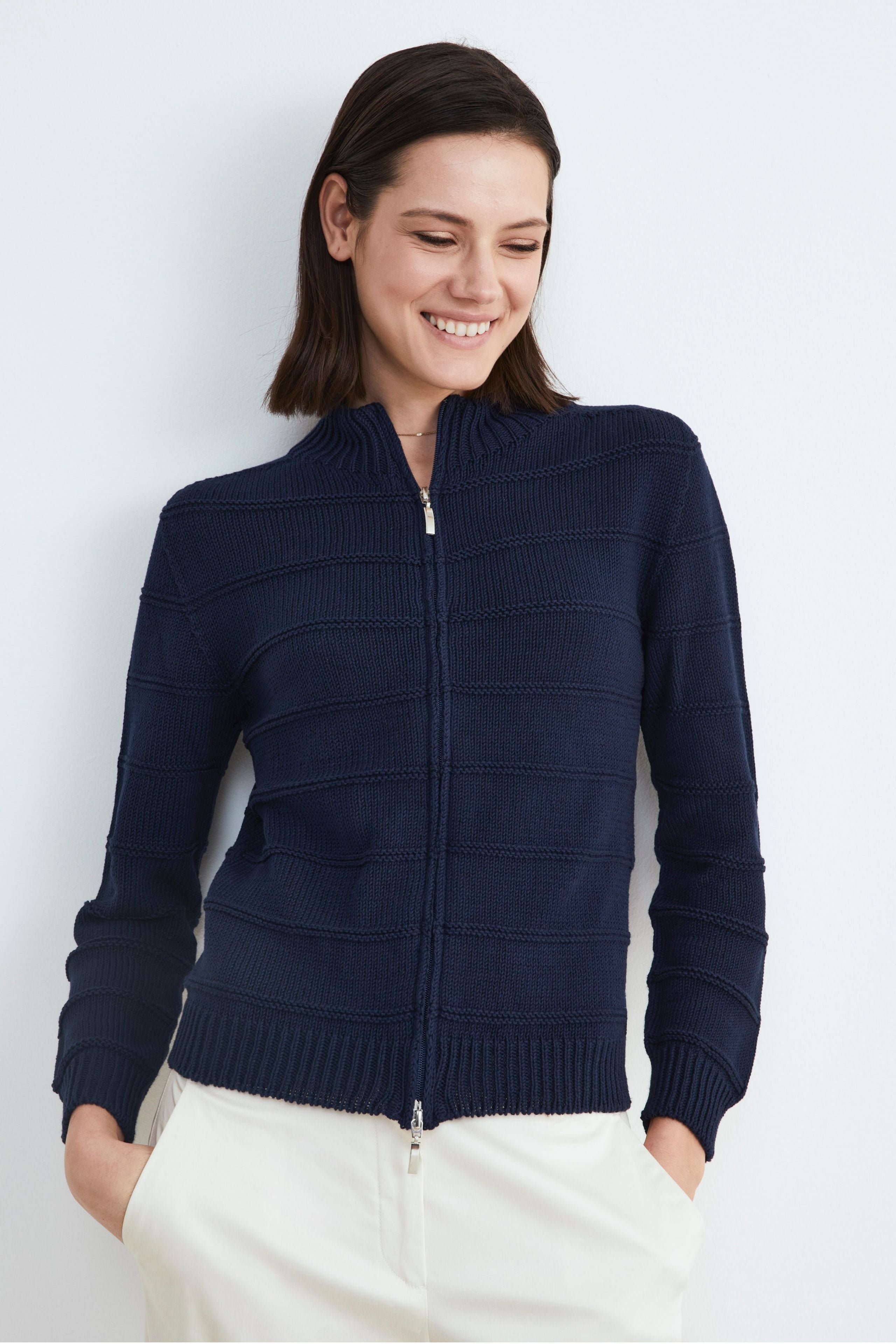 Cardigan donna con zip - BLU