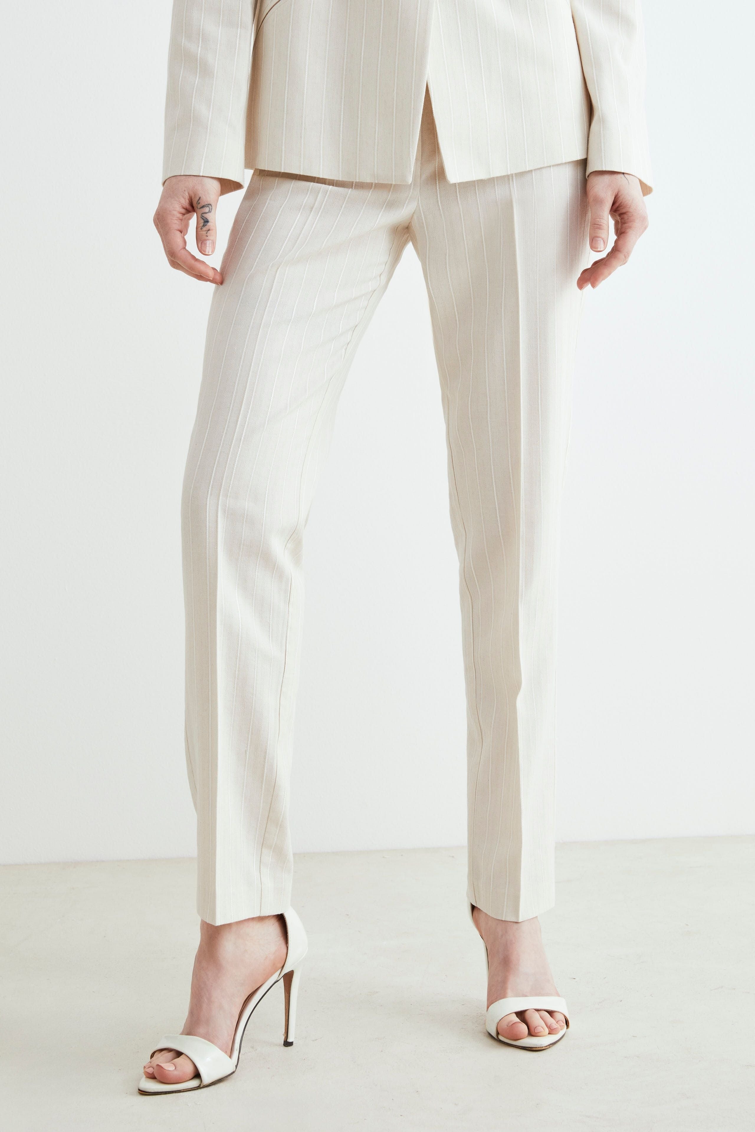 Pinstripe trousers in lurex - Sand brown