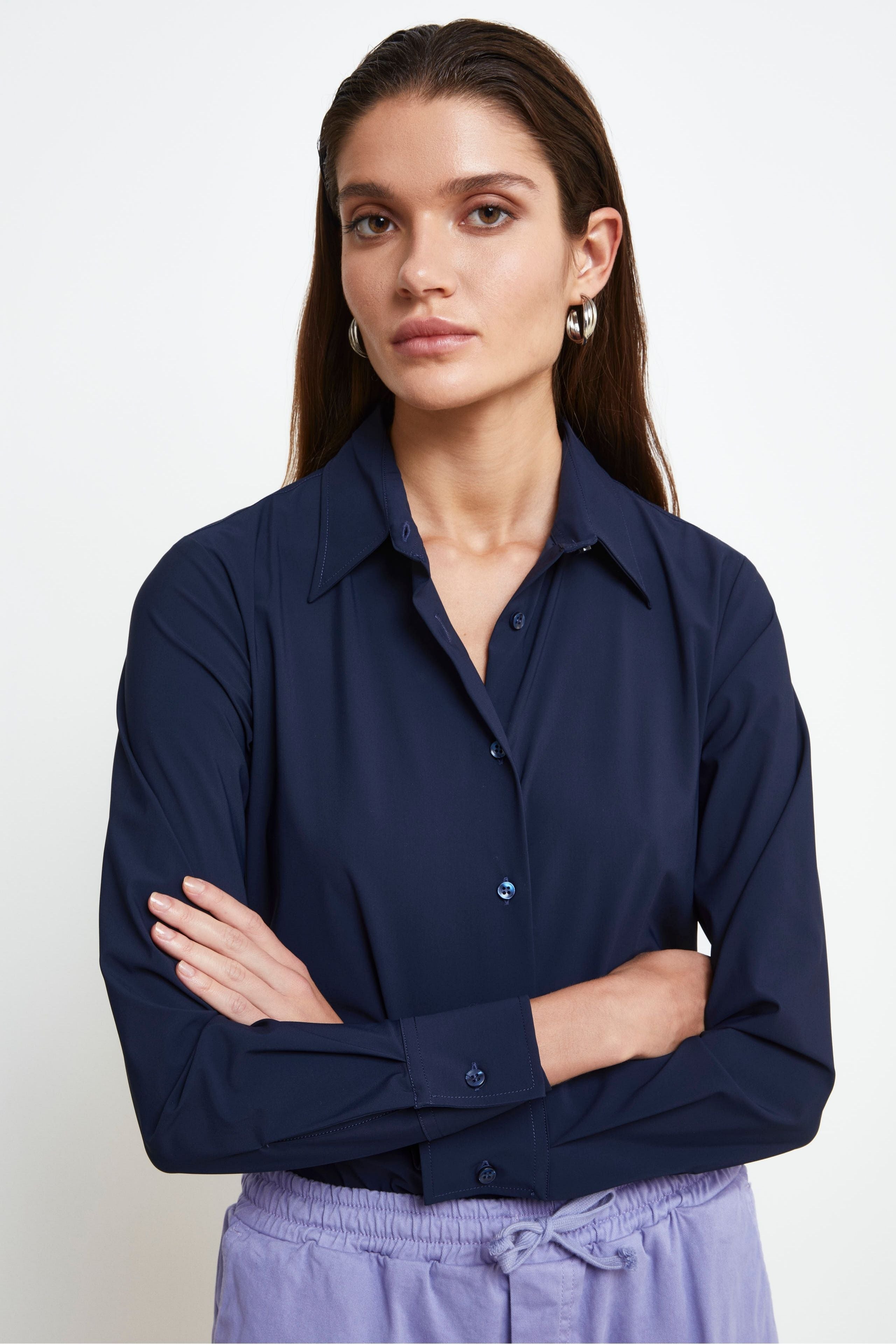 Camicia Jersey con Pinces - BLU