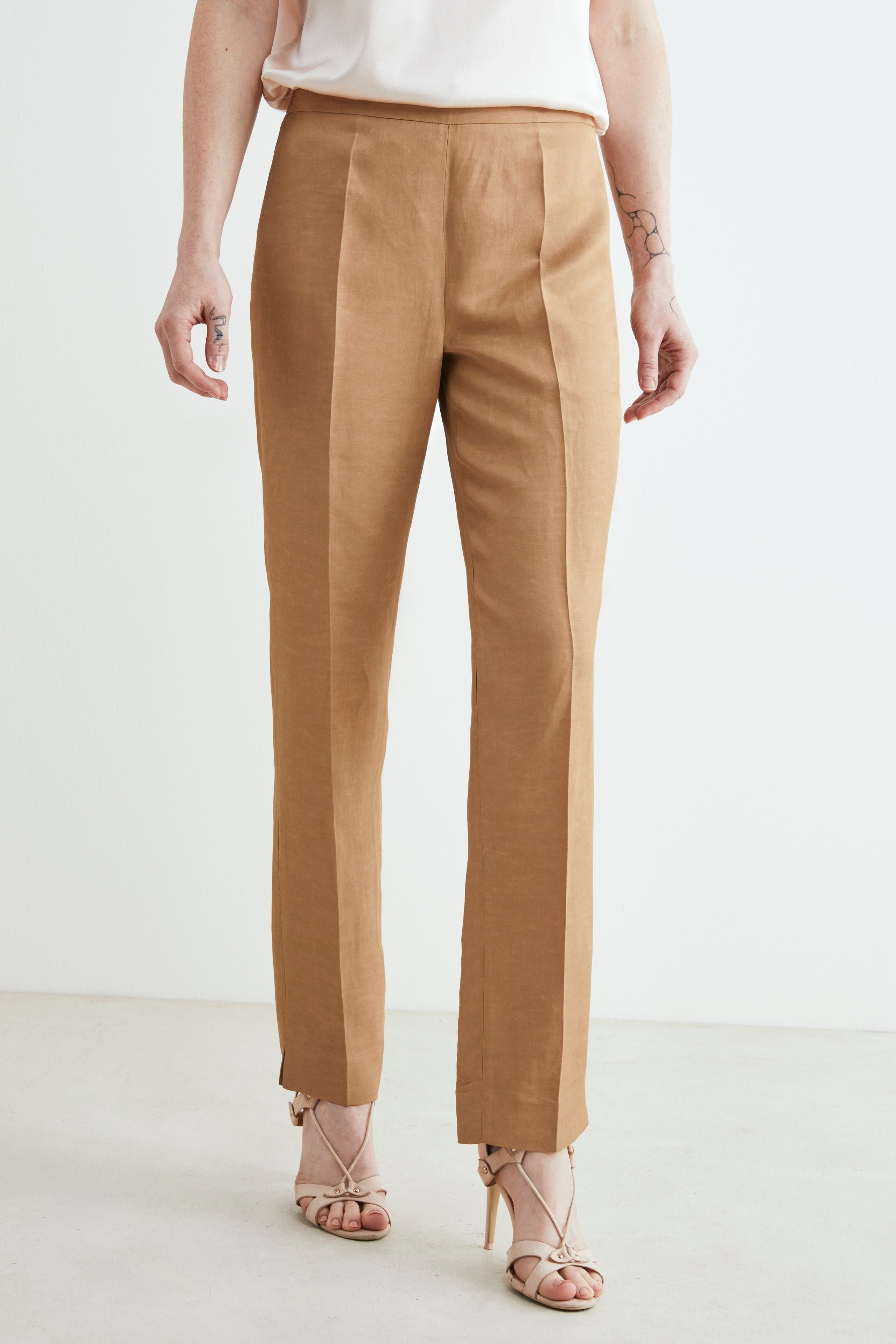 Linen-blend slim trousers - KAKI