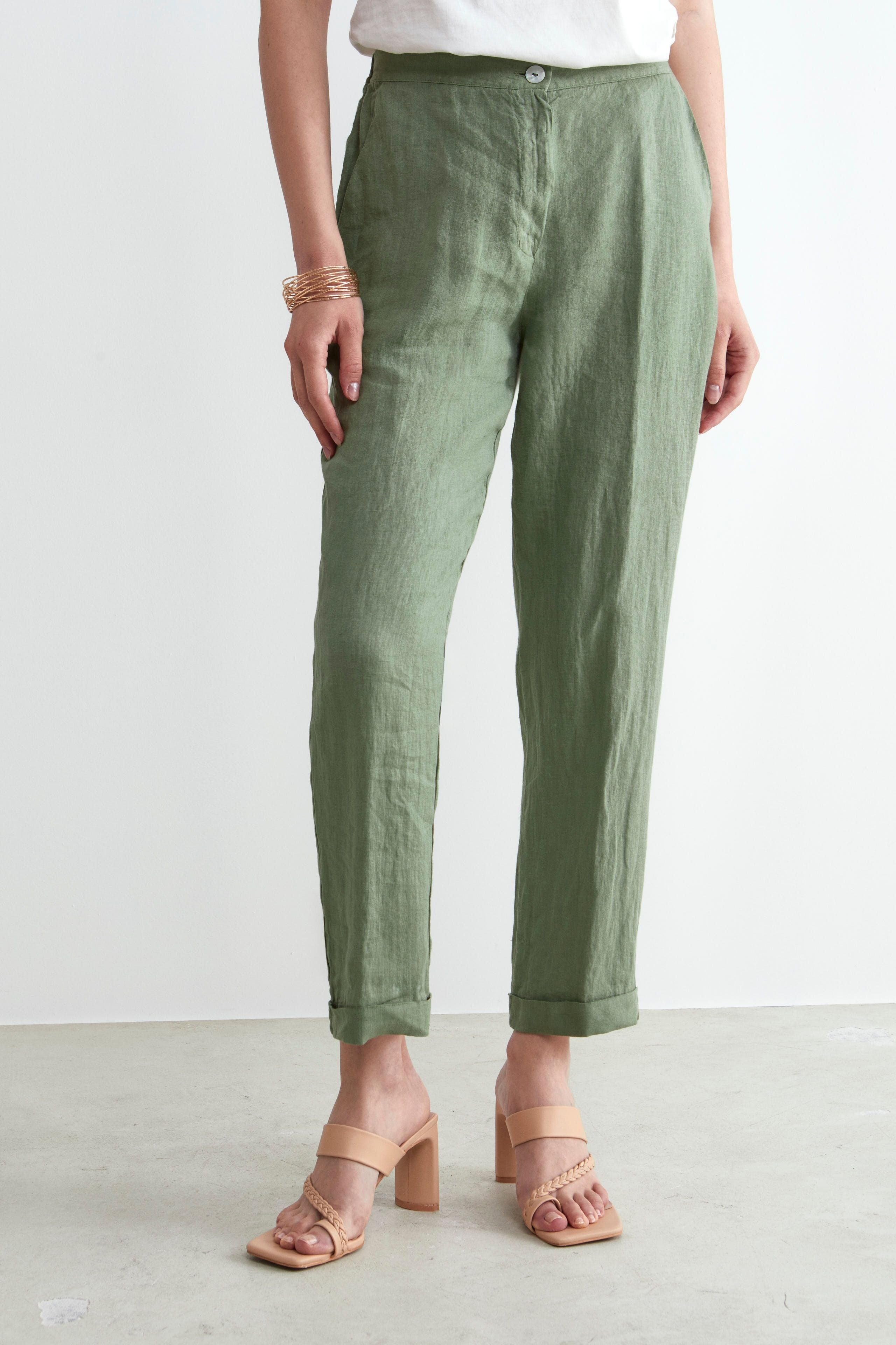 Slim fit linen trousers - Sage green