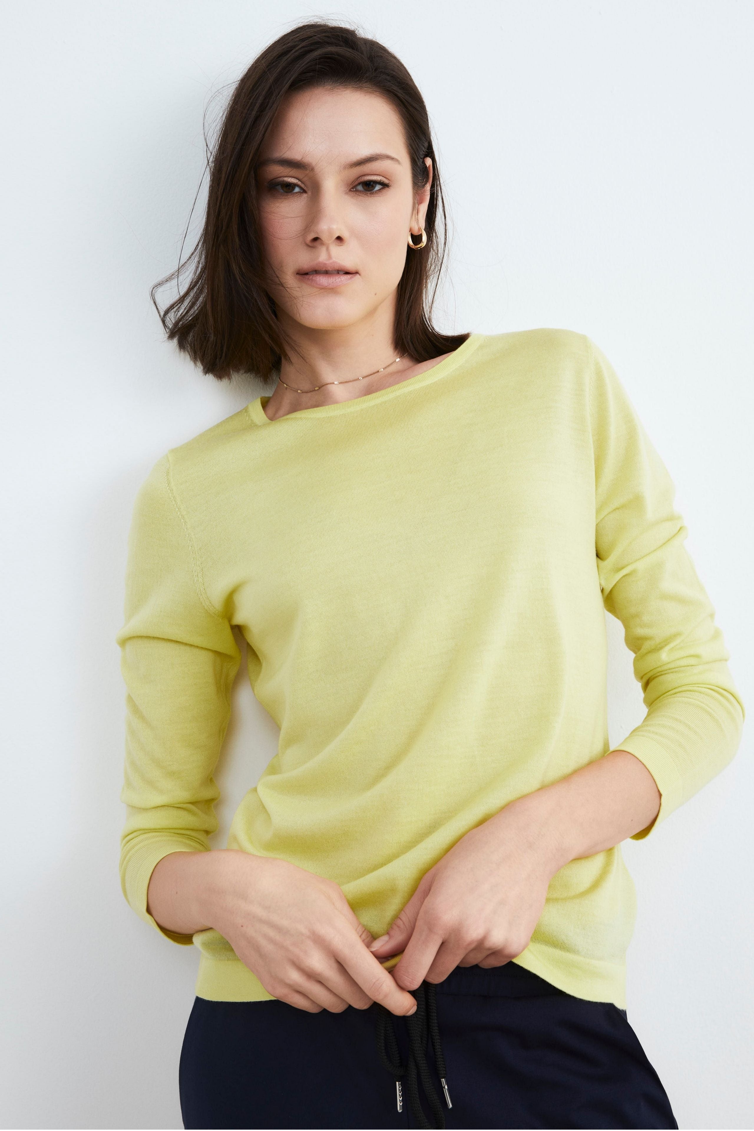 Pull à col ras du cou pour femmes - JAUNE