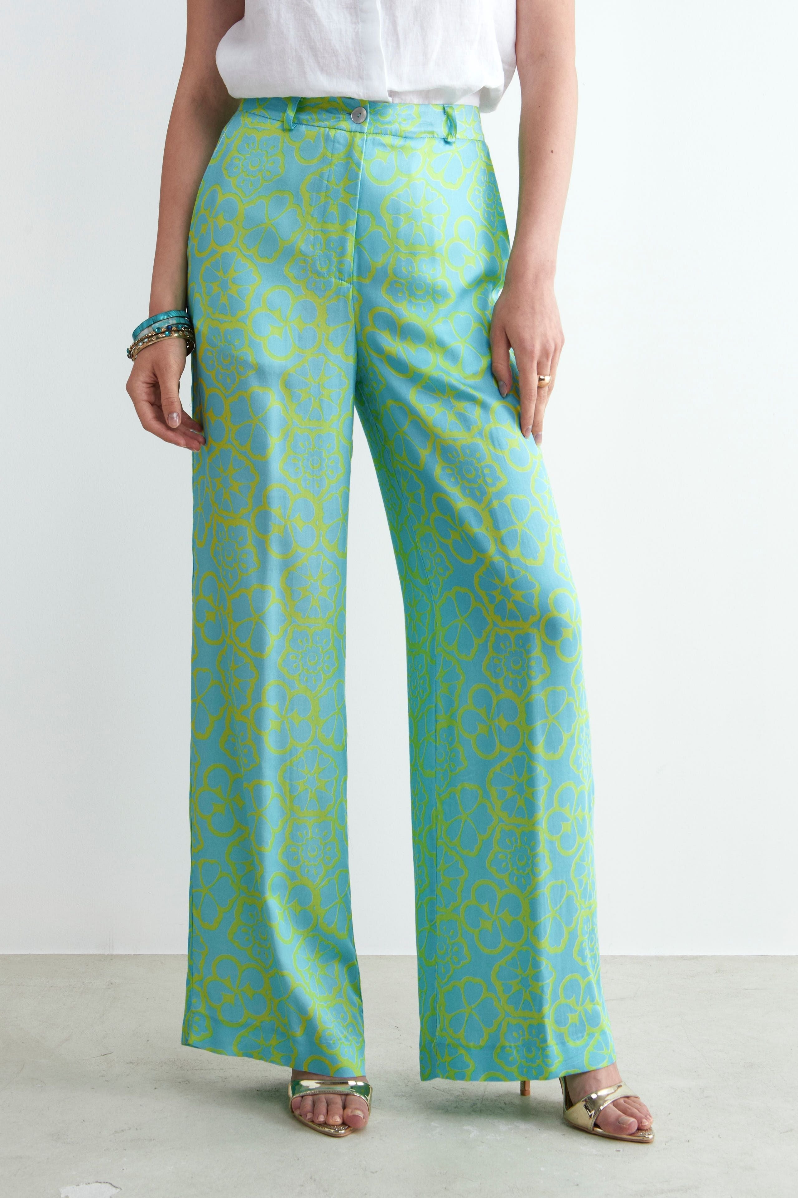 Patterned Palace Trousers - Turquoise pattern