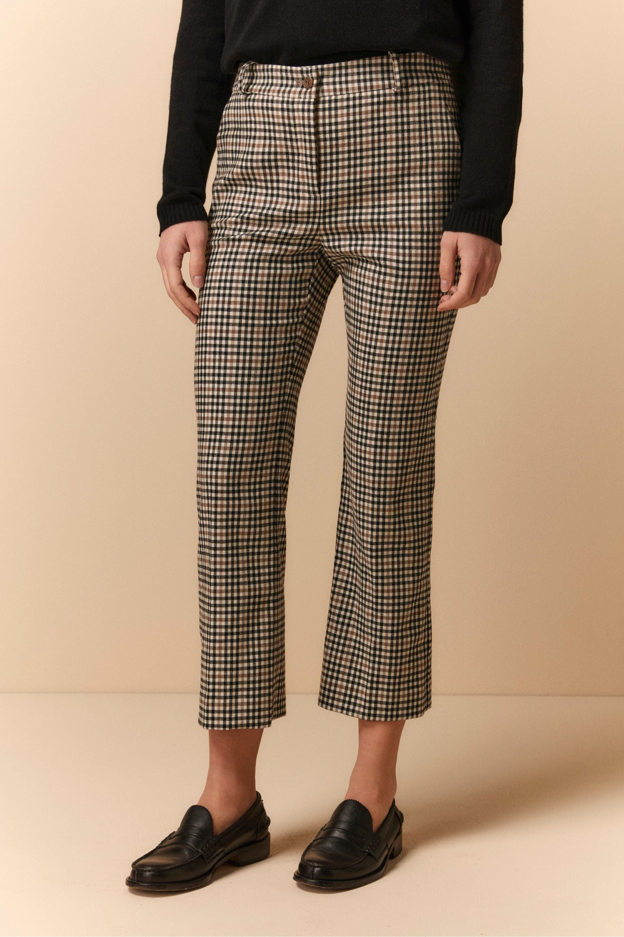 Cropped Wool-Blend Trousers - Cream check