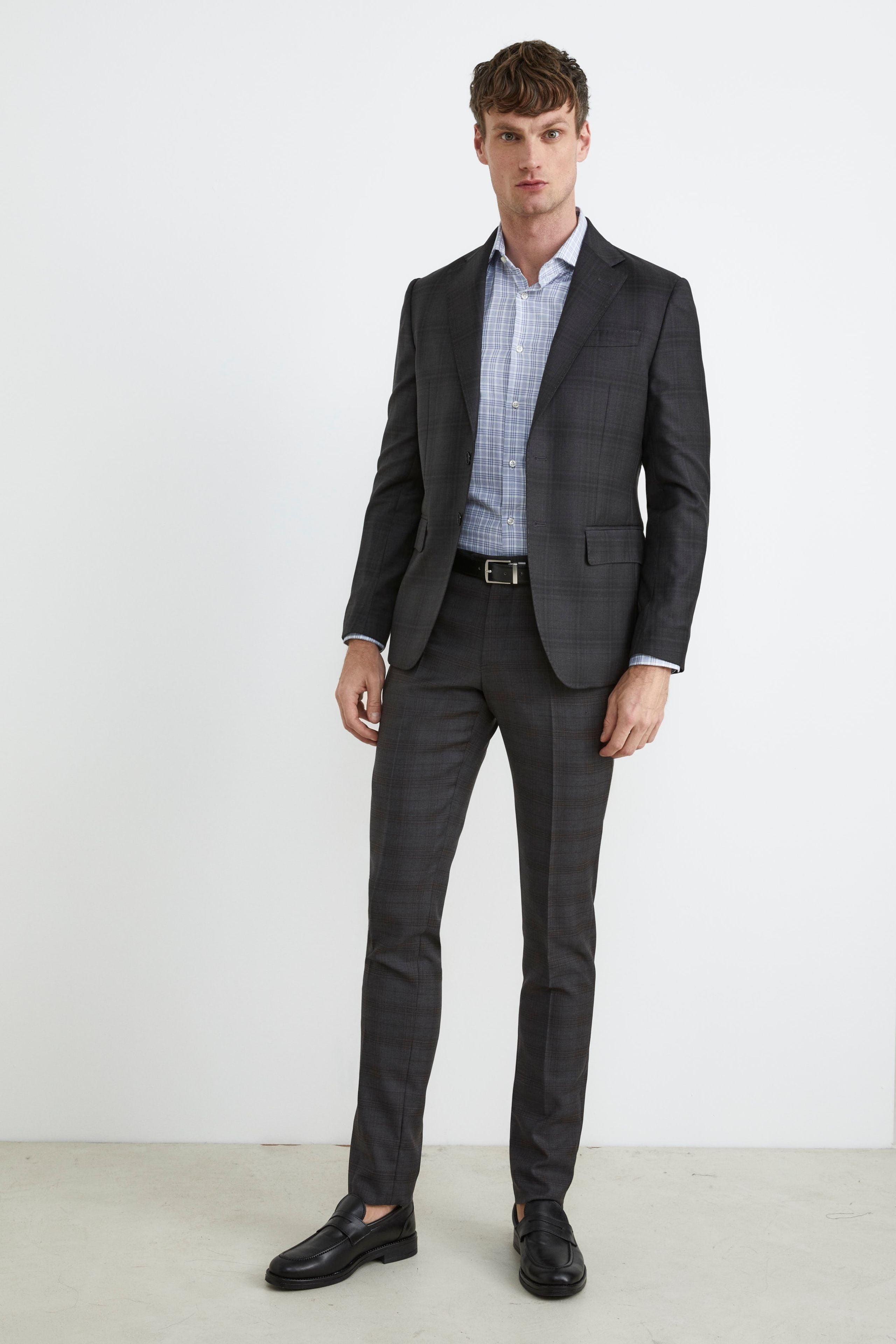 Grey slim fit checked suit - Grey check