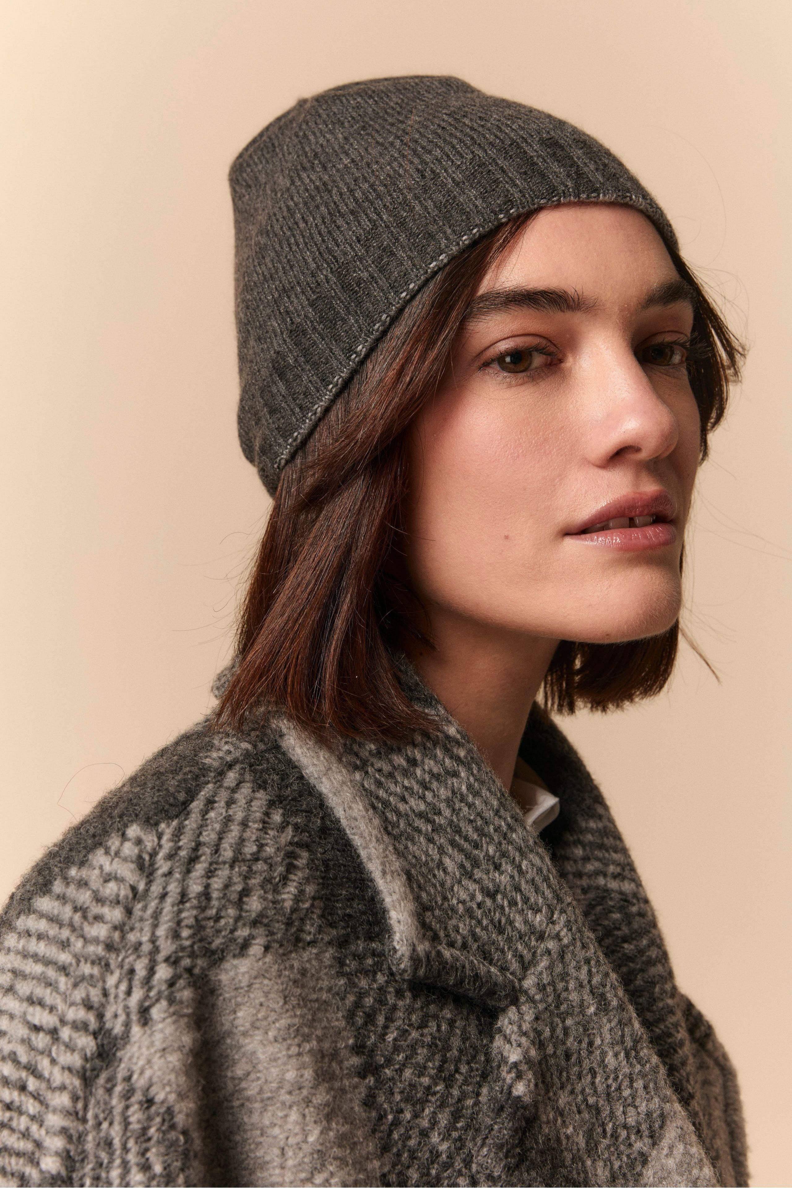 Cashmere beanie - Dark grey-Light grey