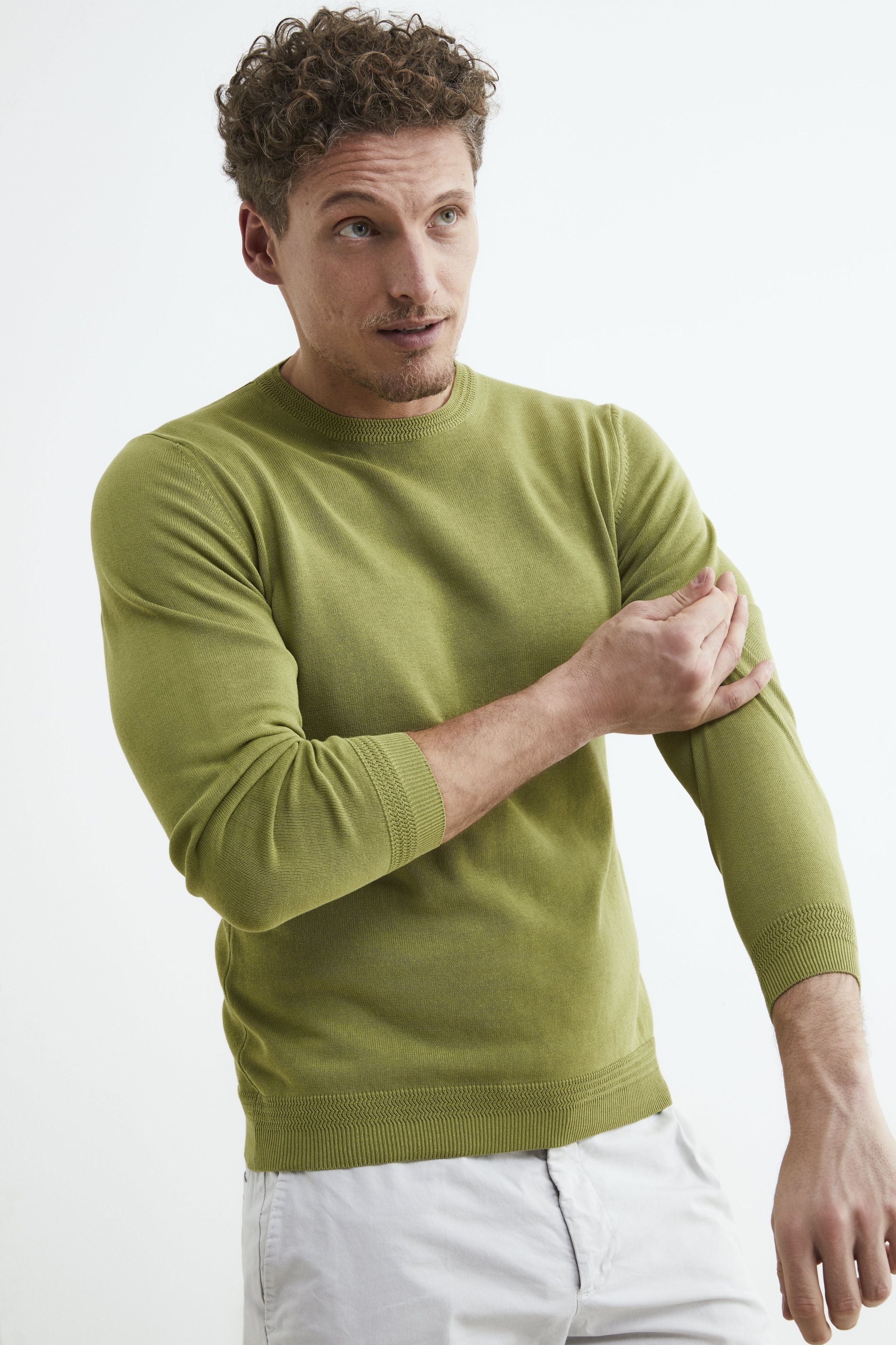 Slim crew neck sweater - LICHEN GREEN
