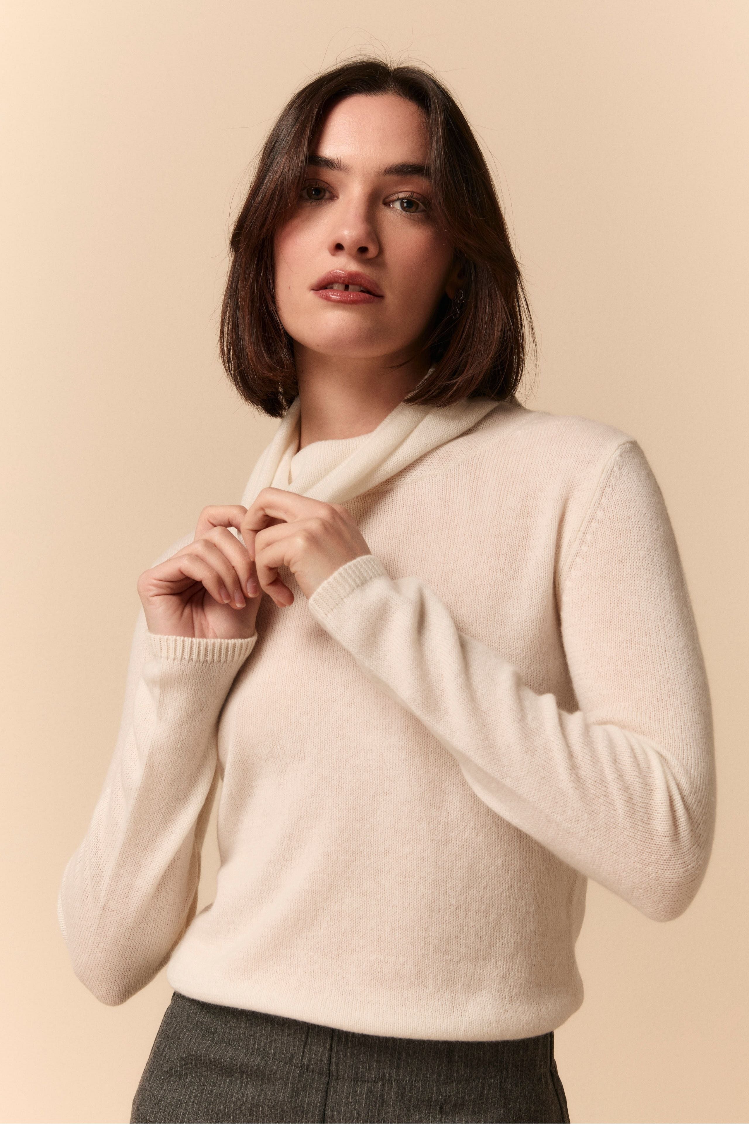 Maglia Collo Morbido in Cashmere - PANNA