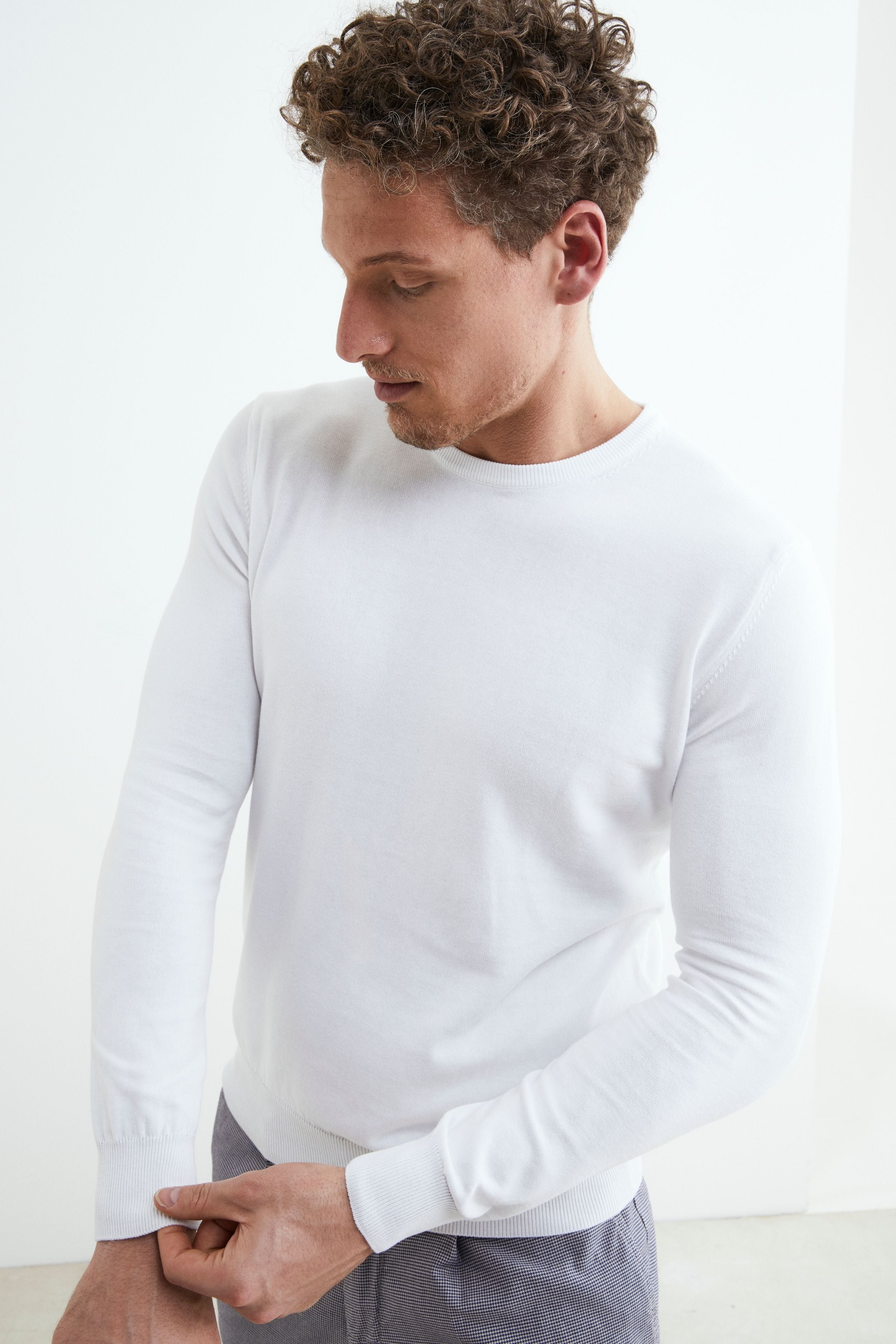 Cotton crewneck sweater - WHITE