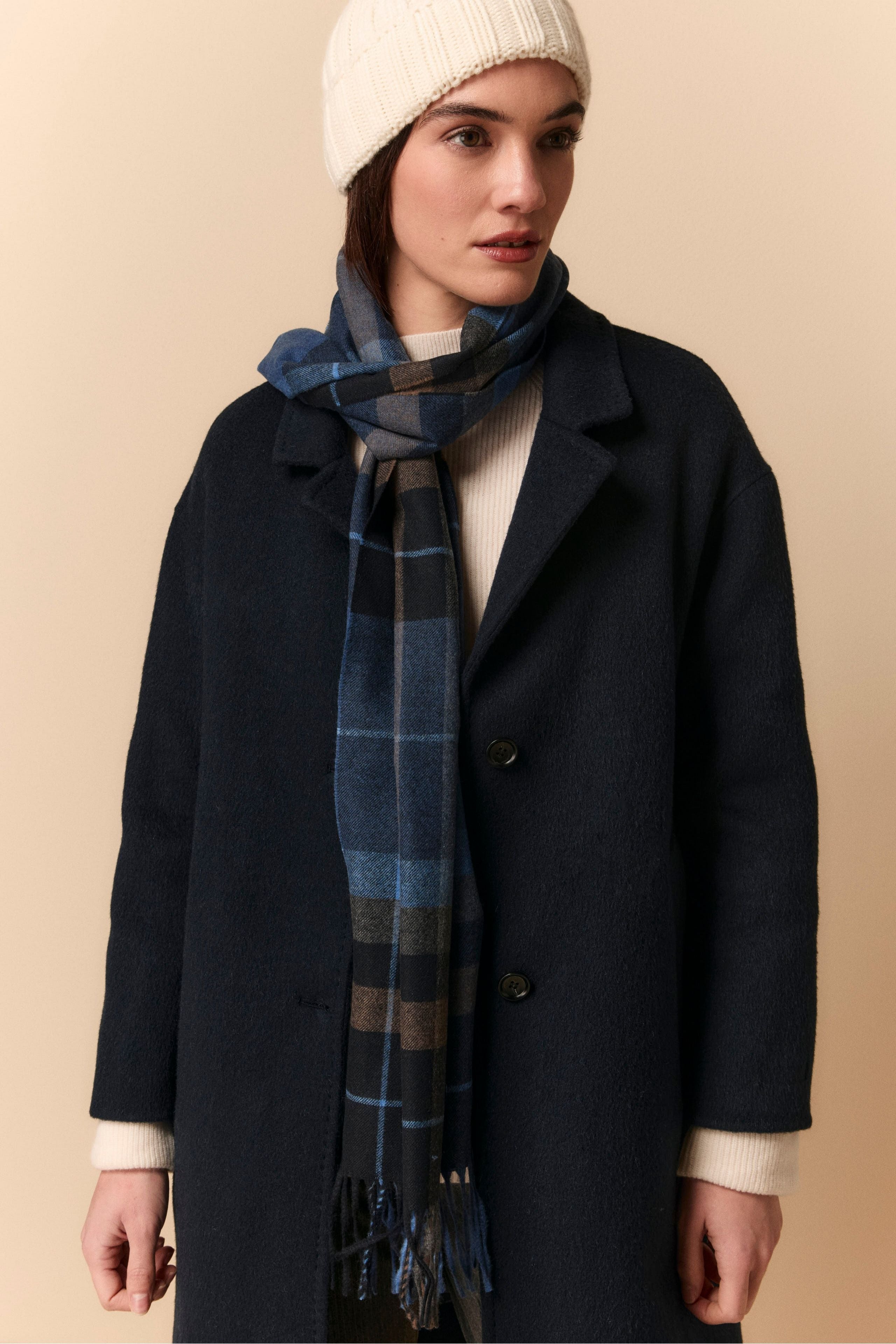 Check Scarf in Wool and Cashmere - -