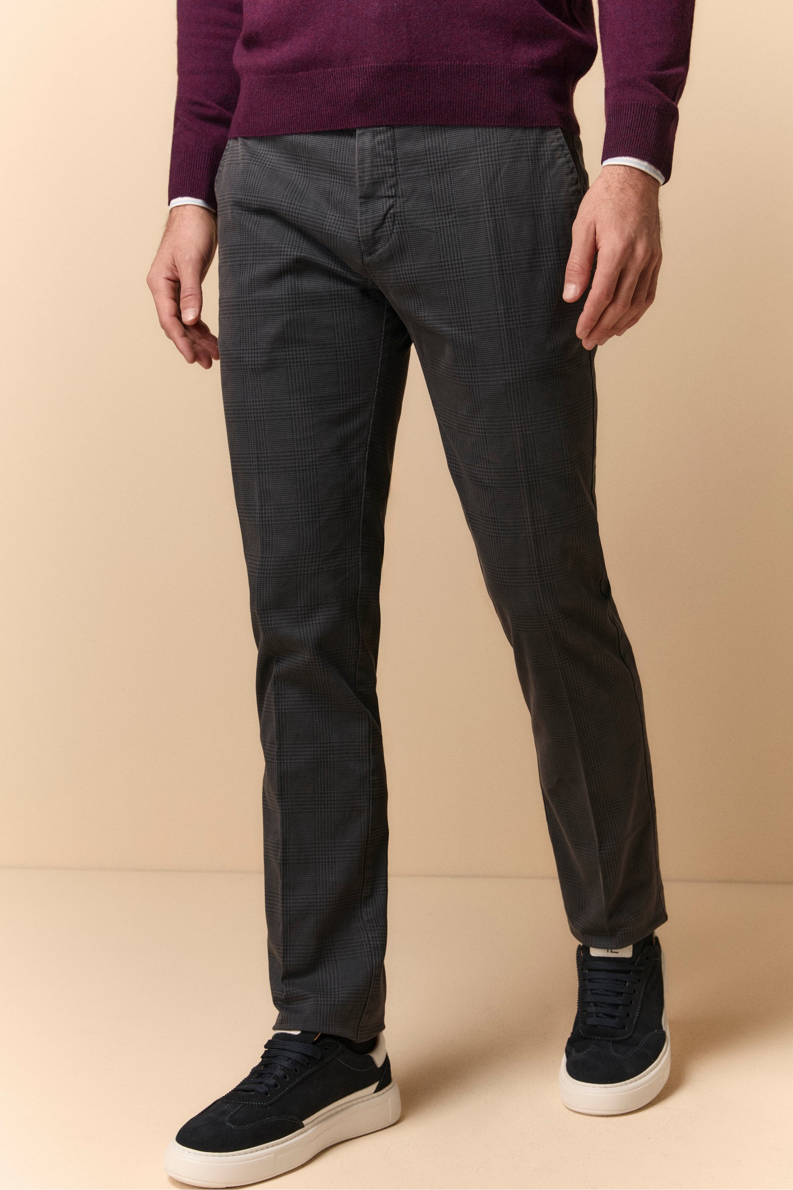 Pantalone Fantasia Slim Fit in Gabardina - BLU QUADRI