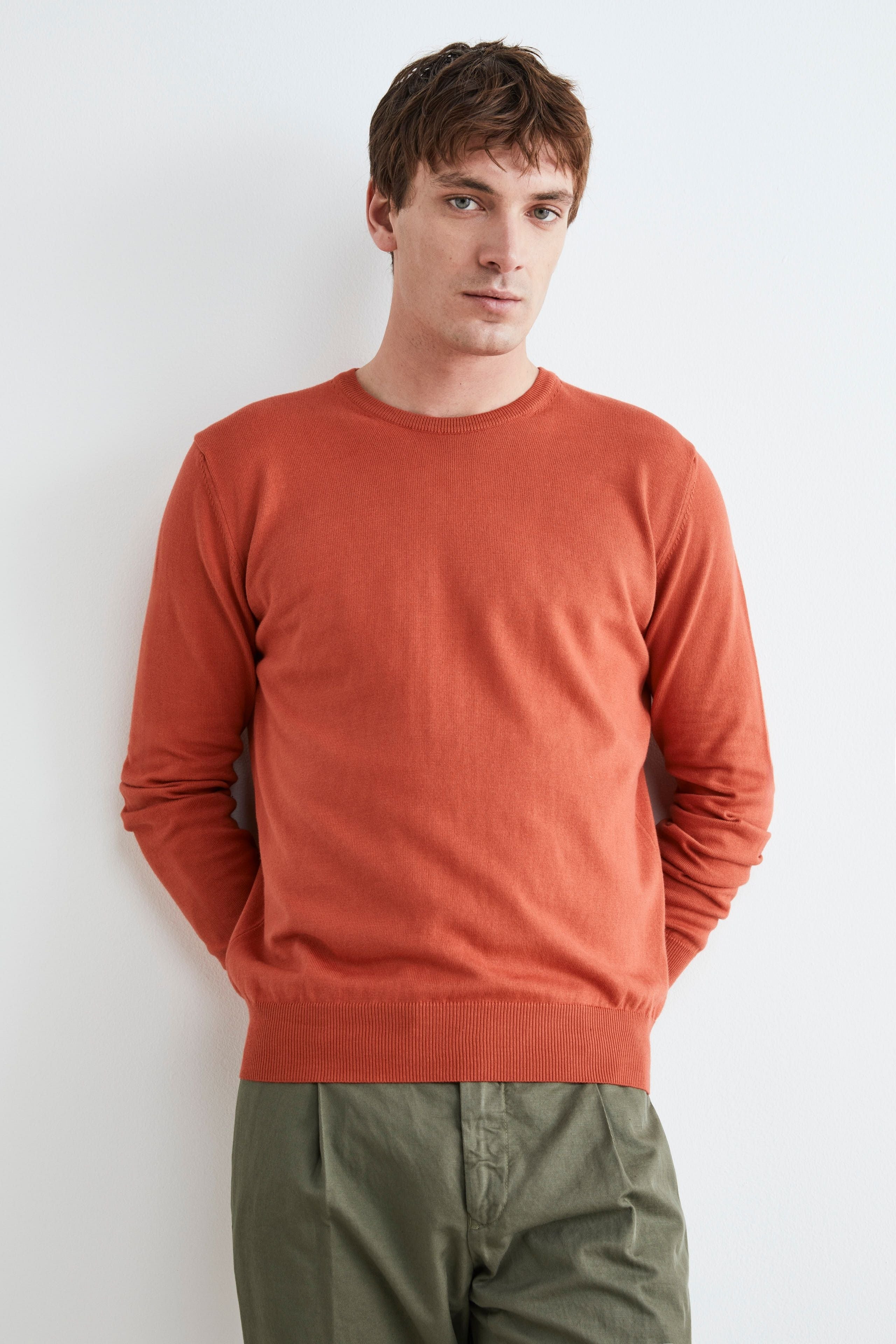 Cotton crewneck sweater - Rust