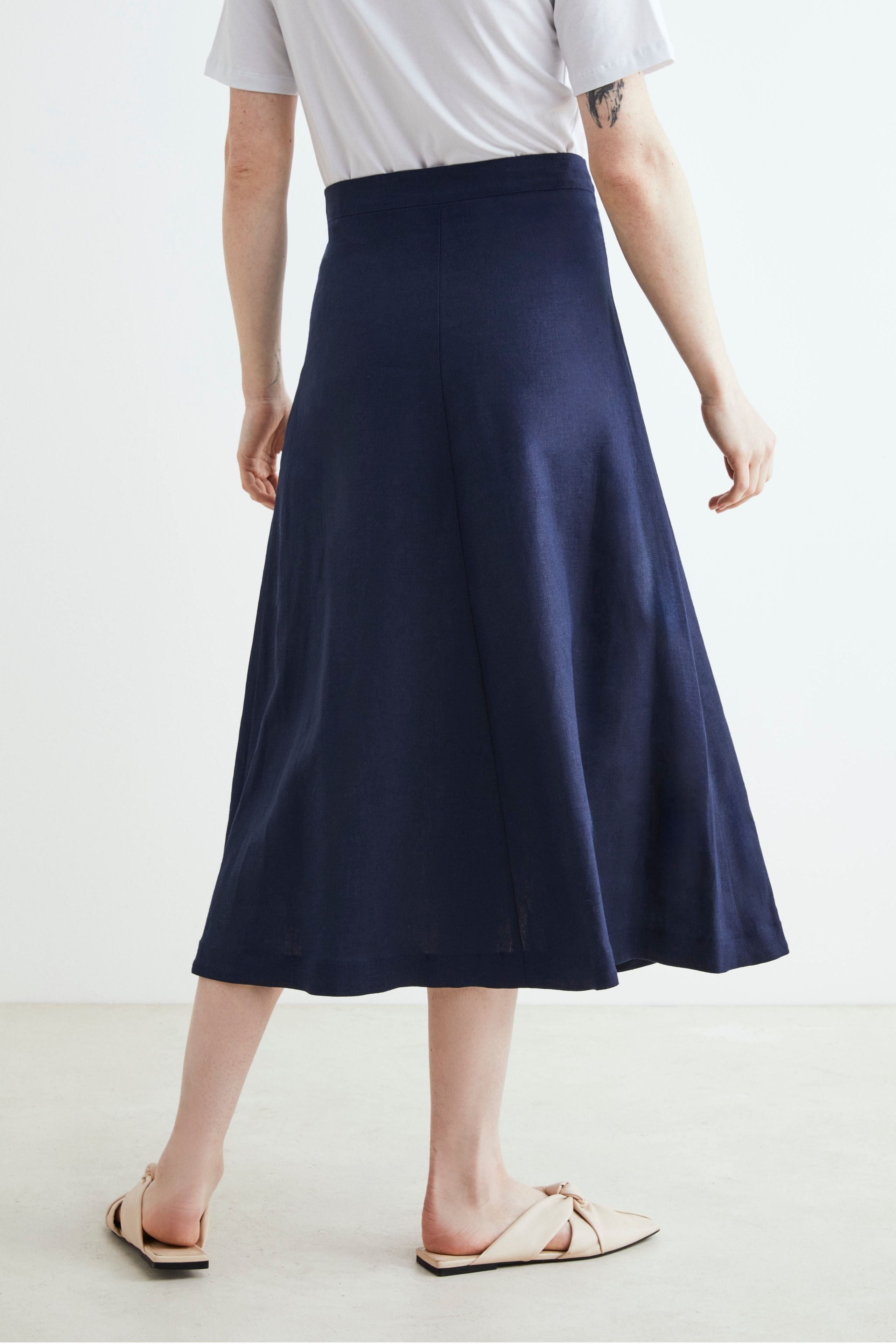 Linen midi skirt - Blue