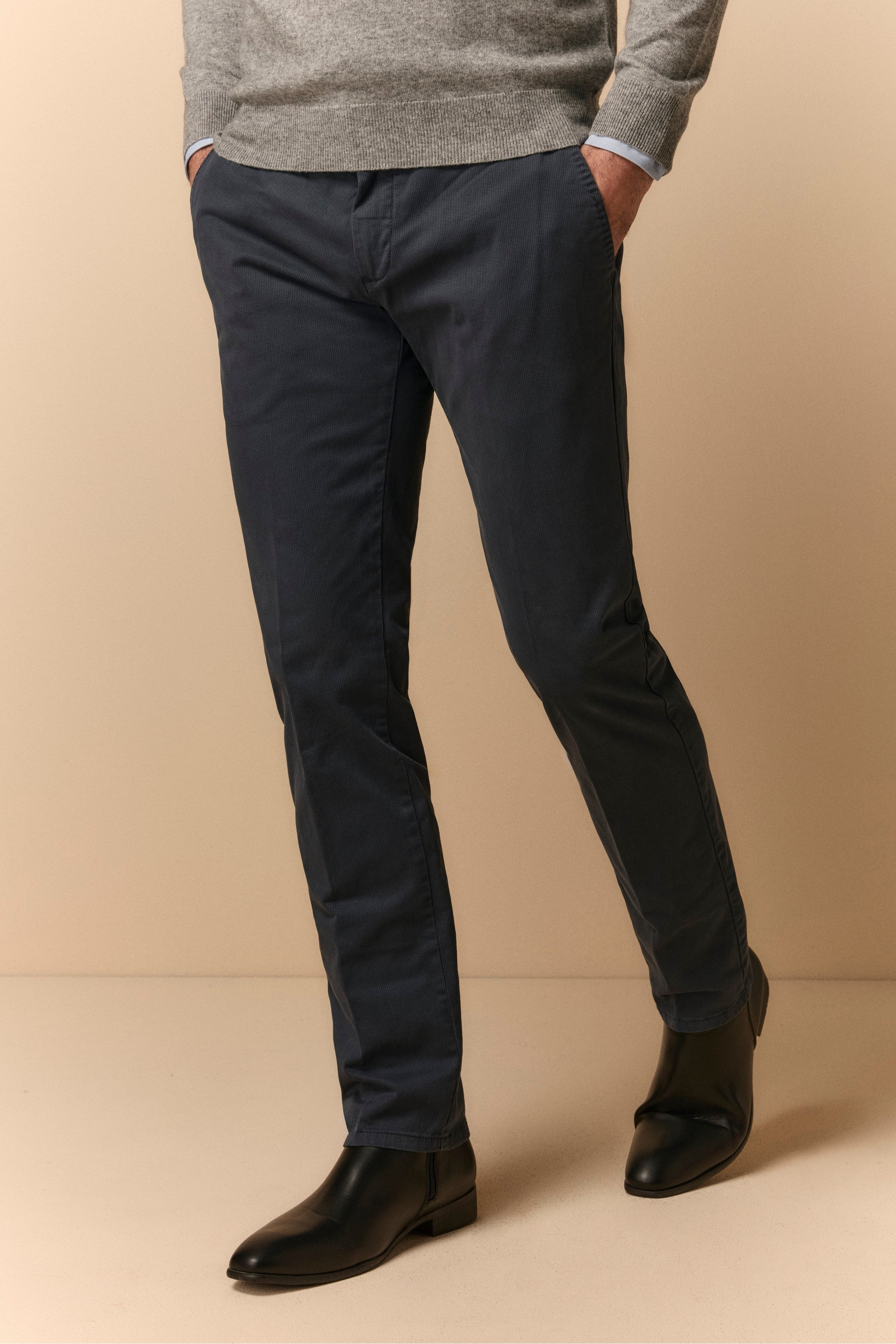 Pantalone Fantasia Slim Fit in Gabardina - BLU MICROEFFETTO