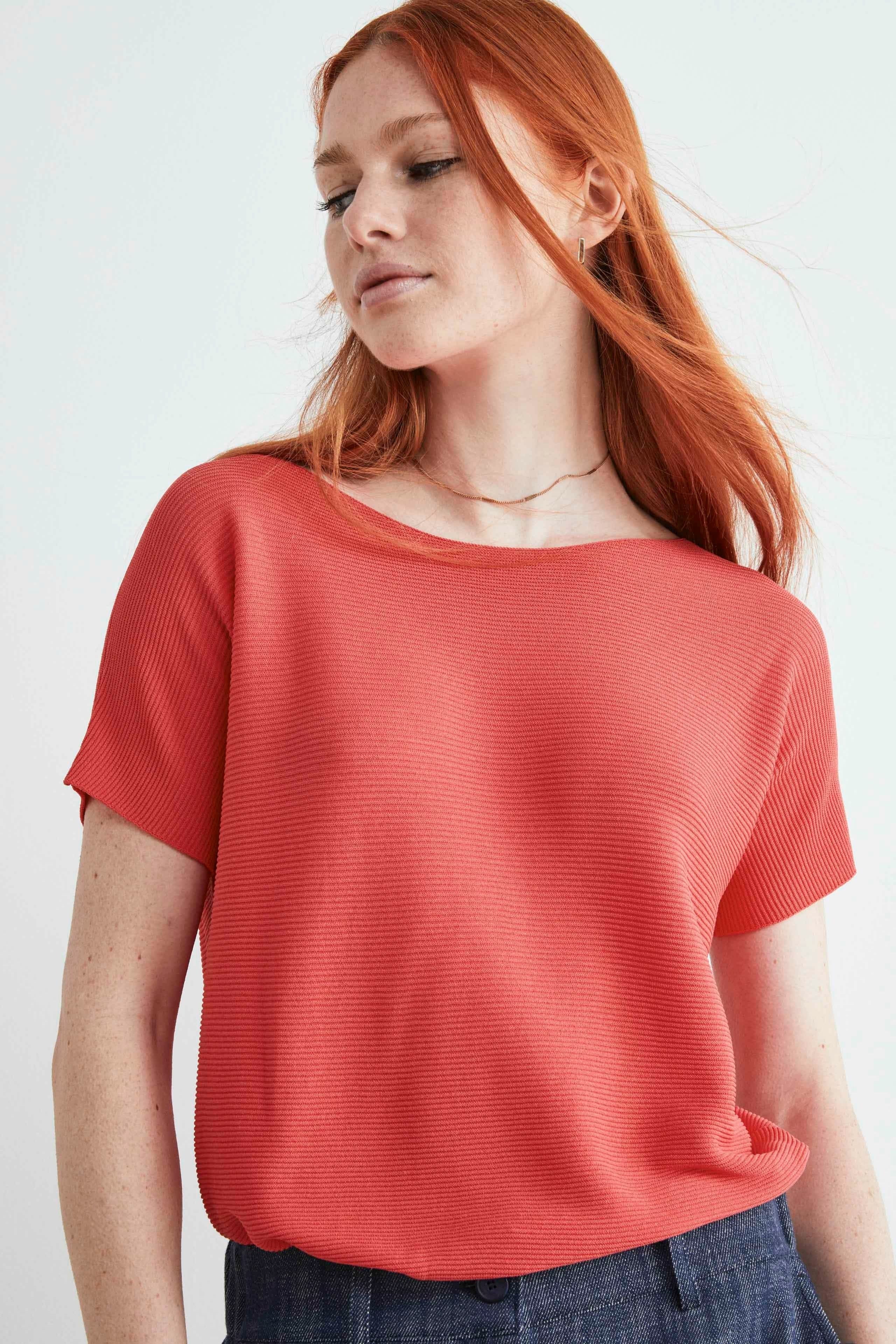 Boat-neck T-shirt - Coral pink