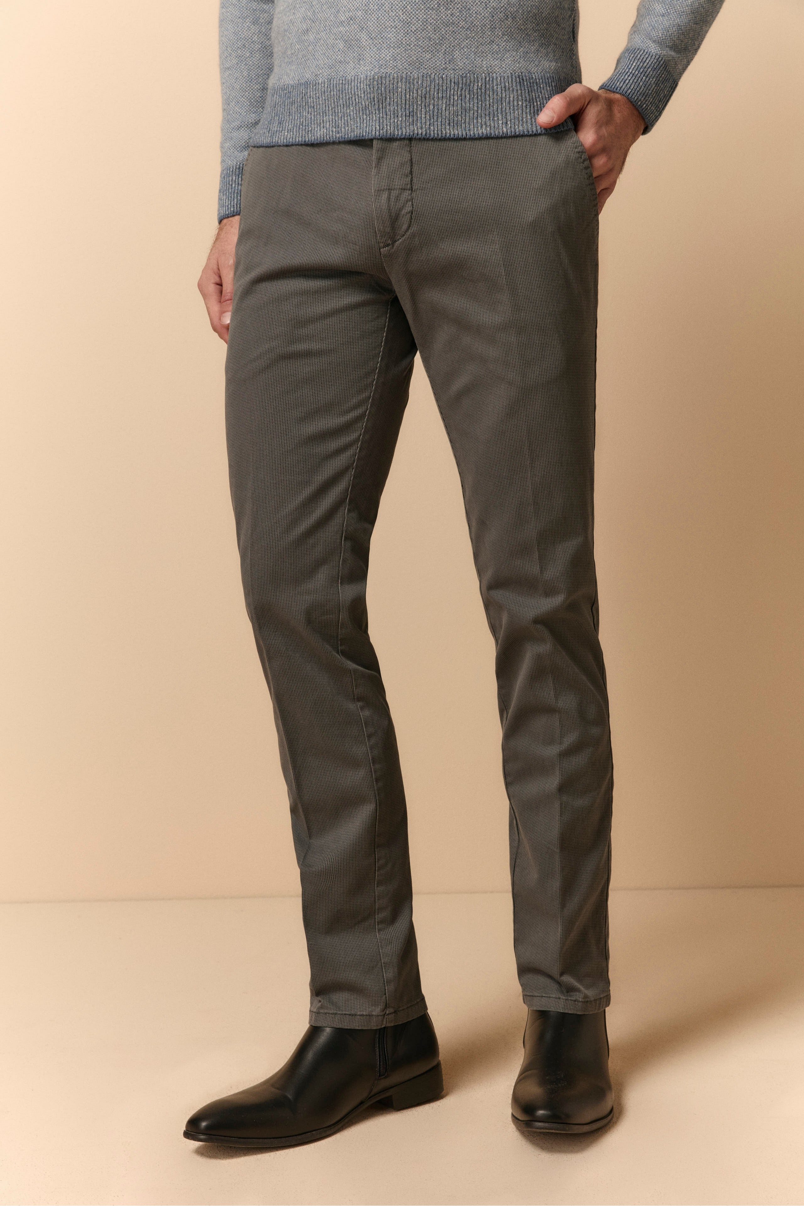 Pantalone Fantasia Slim Fit in Gabardina - ANTRACITE RIGATO