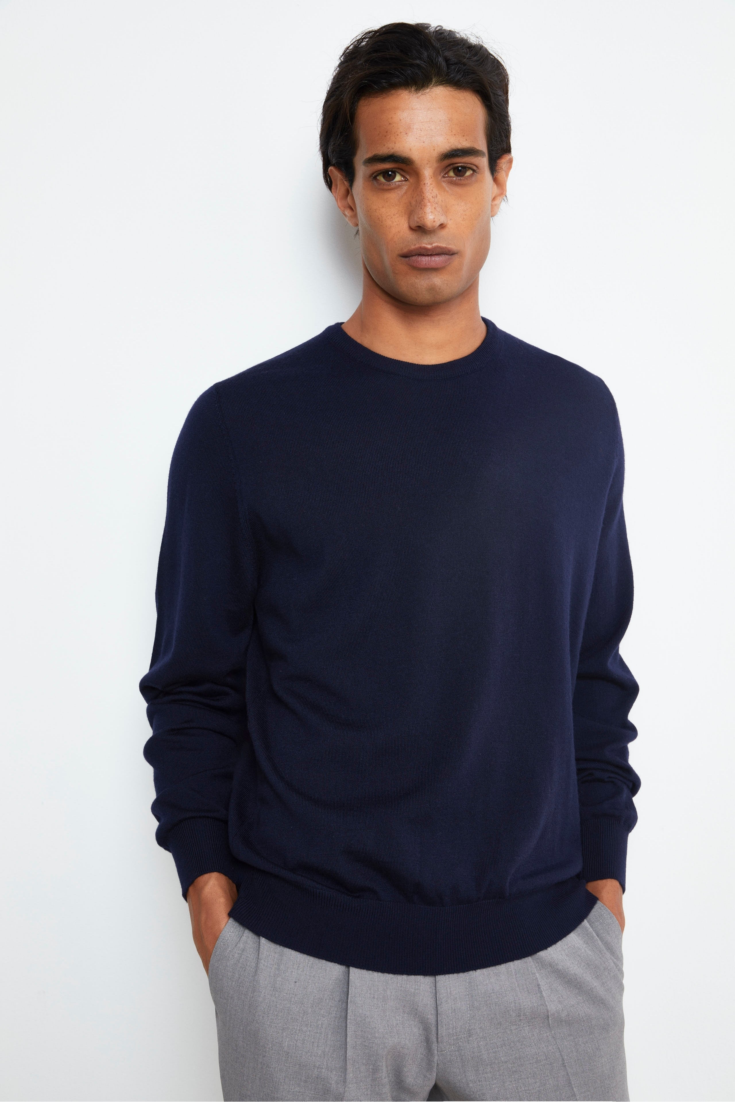 Pullover Girocollo in Lana Merino - BLU