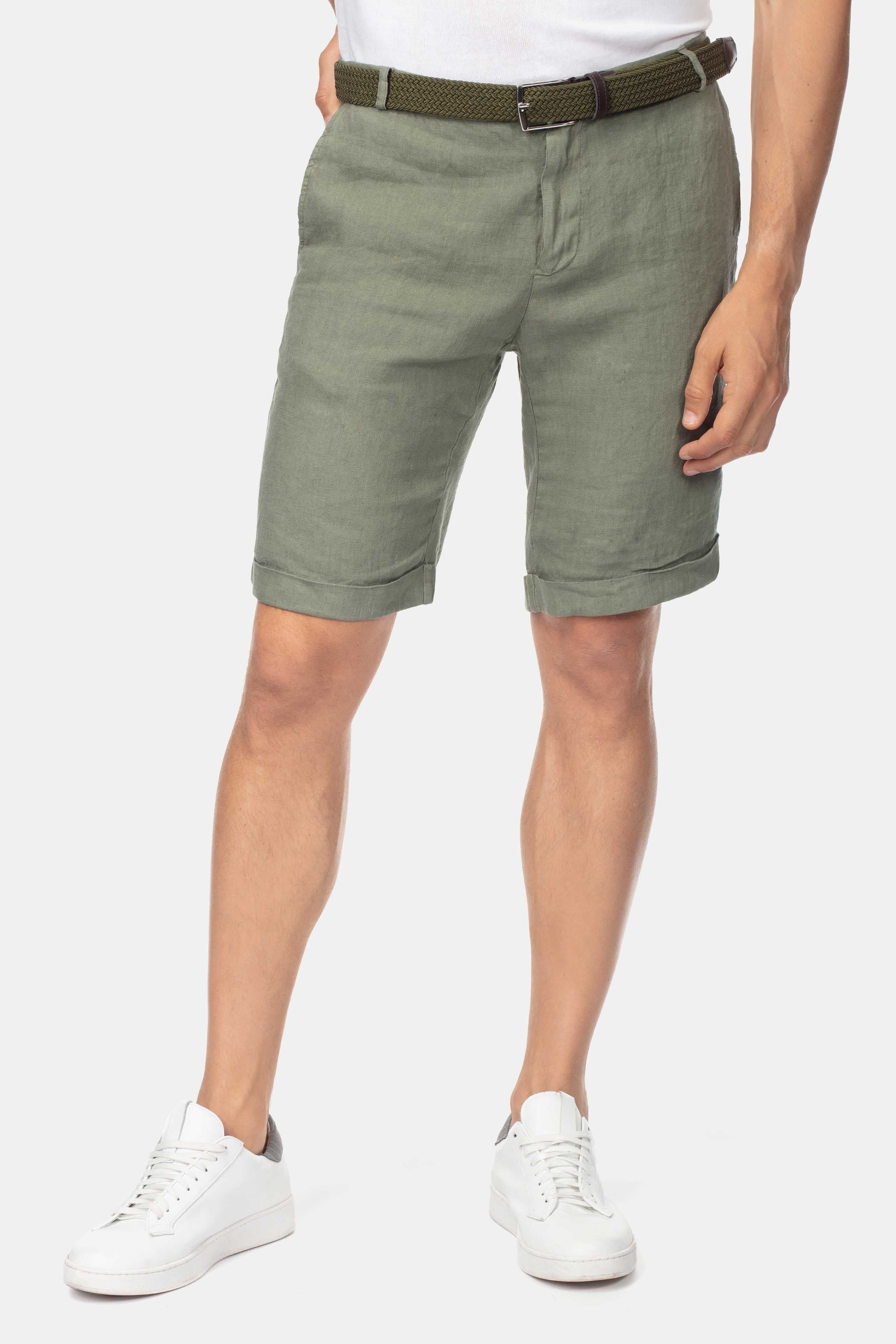 Linen Bermuda shorts - Military green