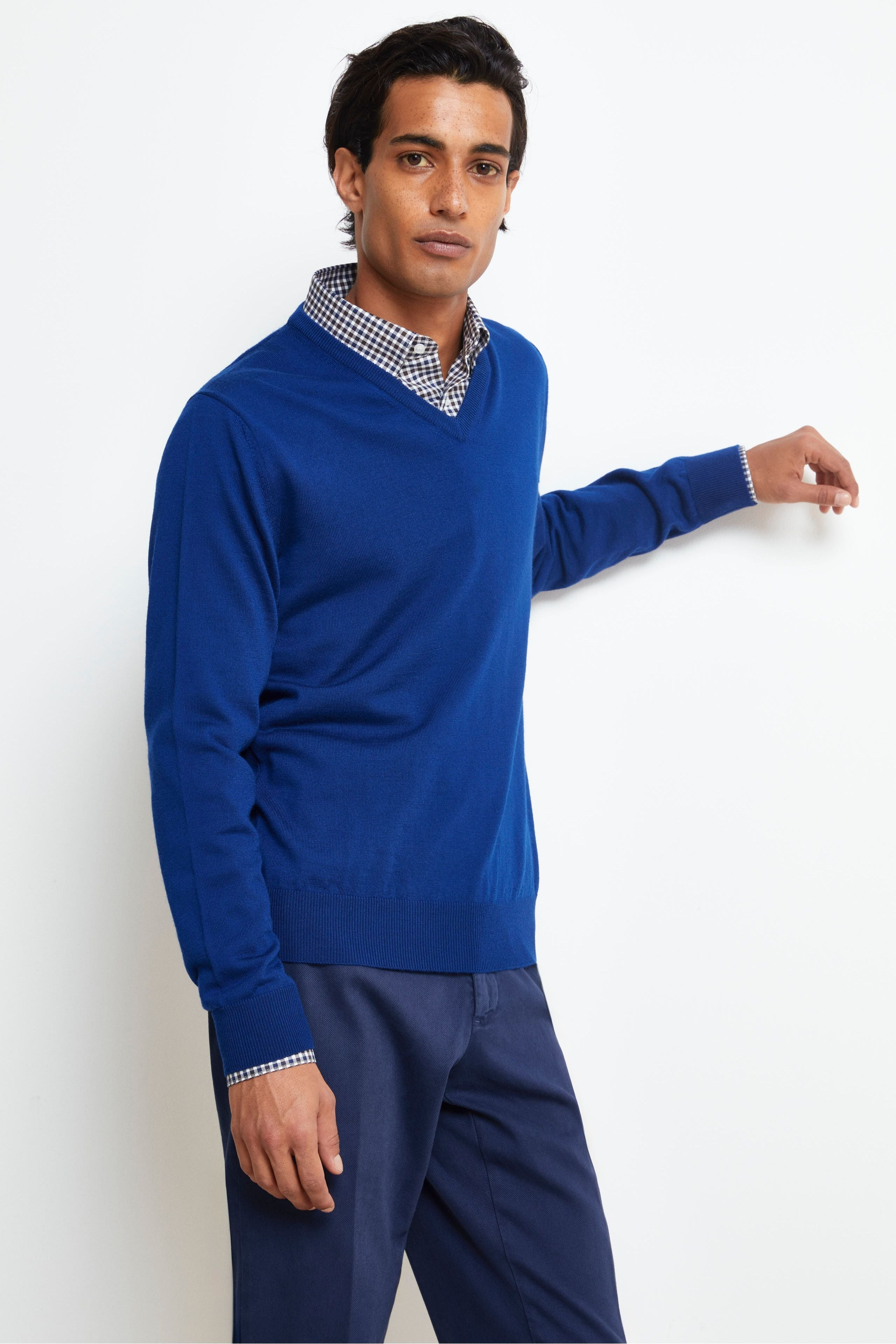 Maglia Scollo a V in Lana Merino - BLU APERTO