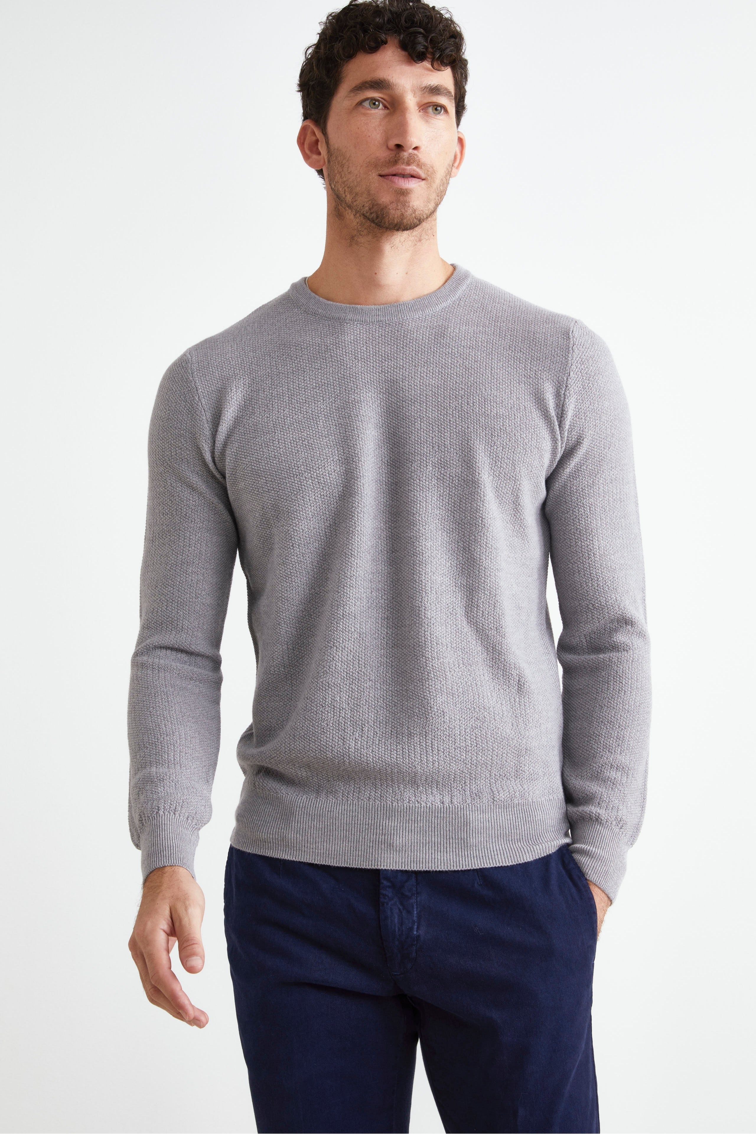 Maglia Lavorata in Lana Merino Extrafine - GRIGIO CHIARO