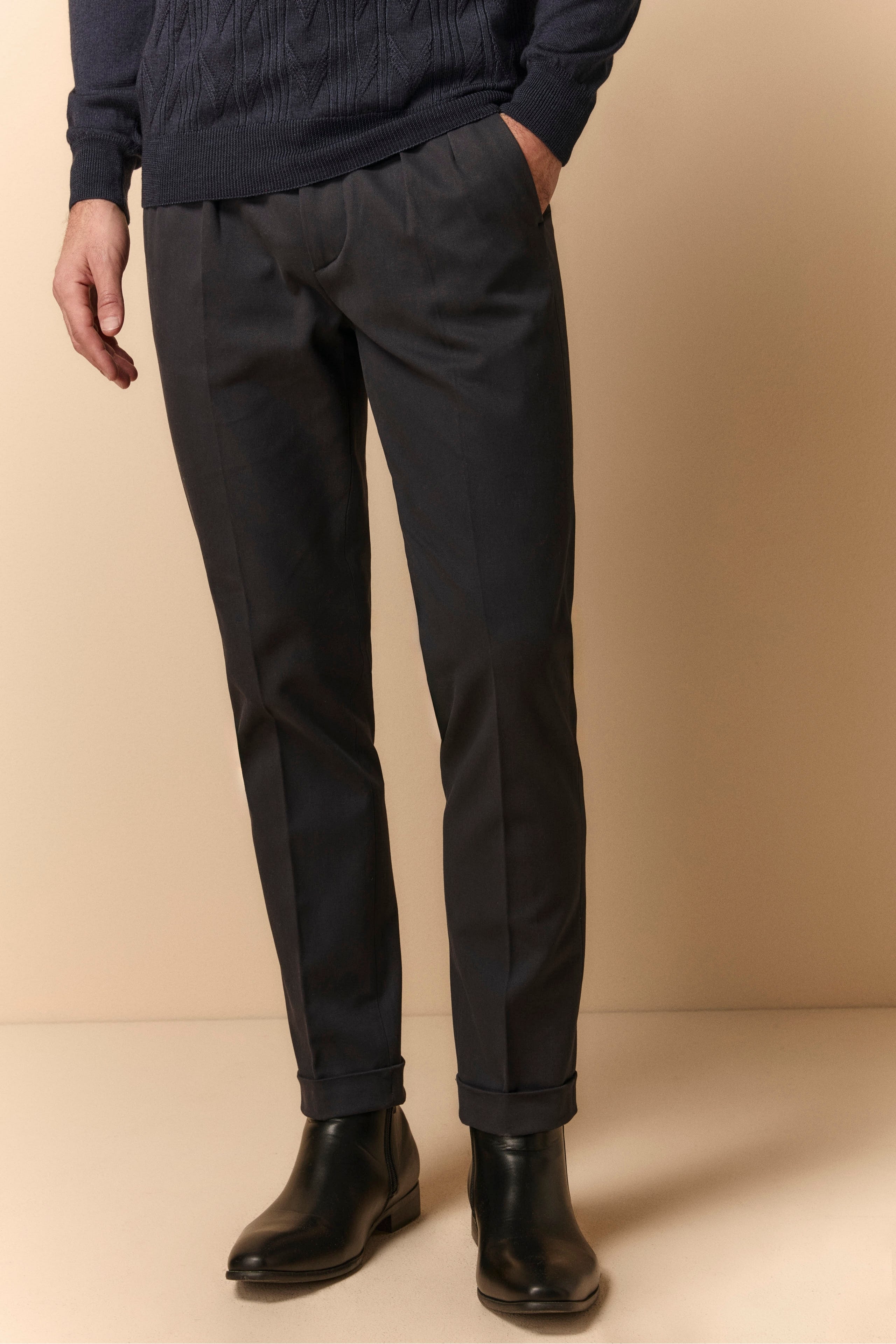 Pantalone Con Pinces in Gabardina Slim Fit - BLU