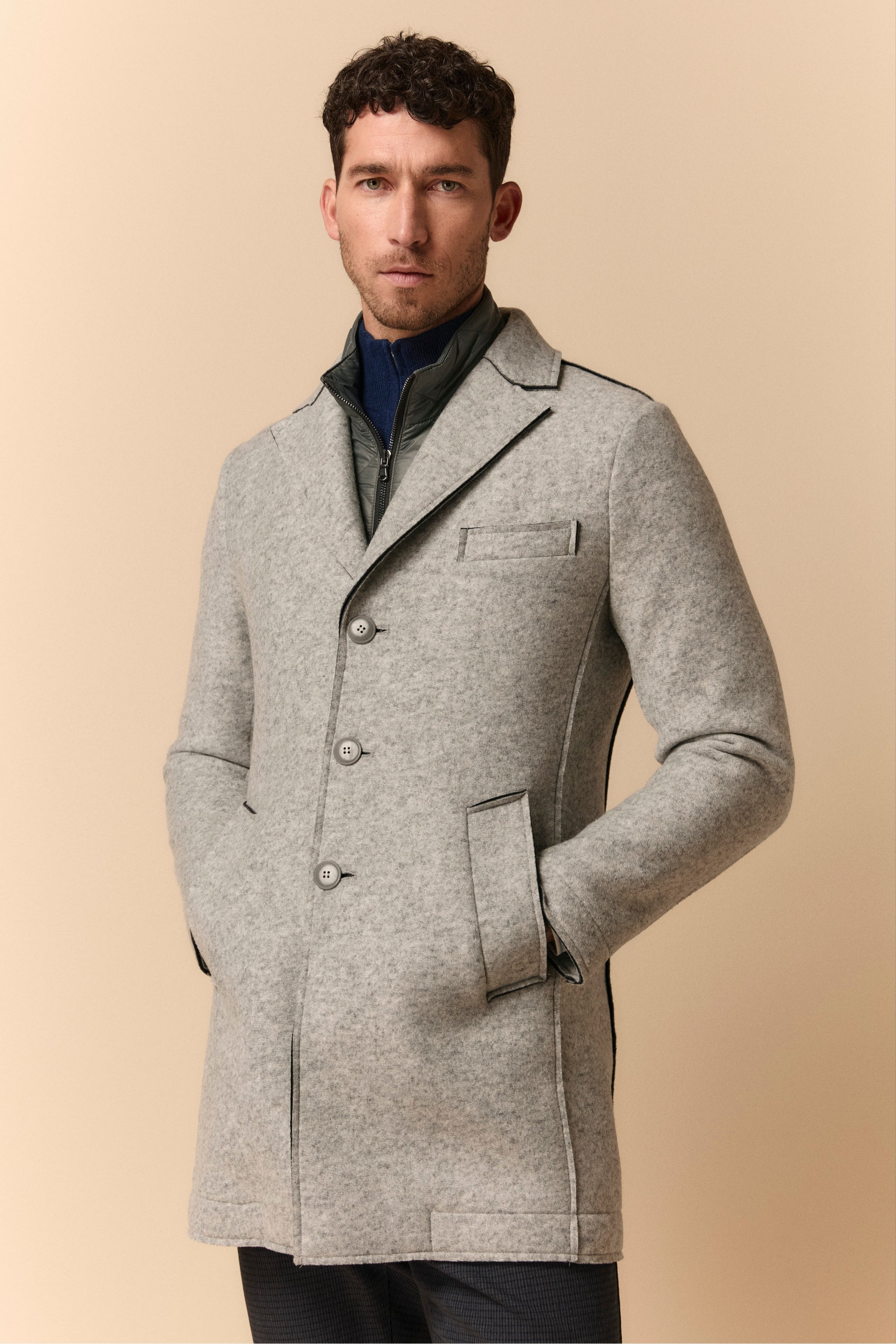 Cappotto Taglio Vivo Con Pettorina - GRIGIO CHIARO