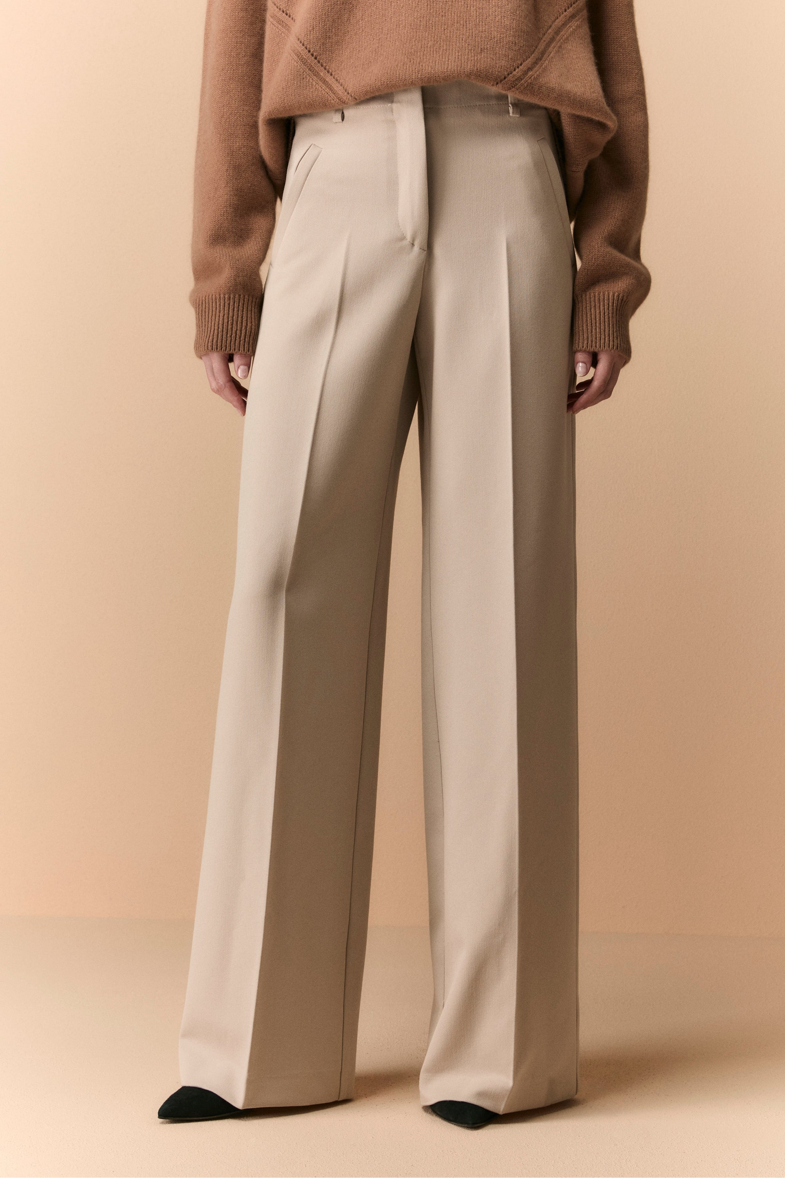 Pantalone a palazzo con piega - BEIGE