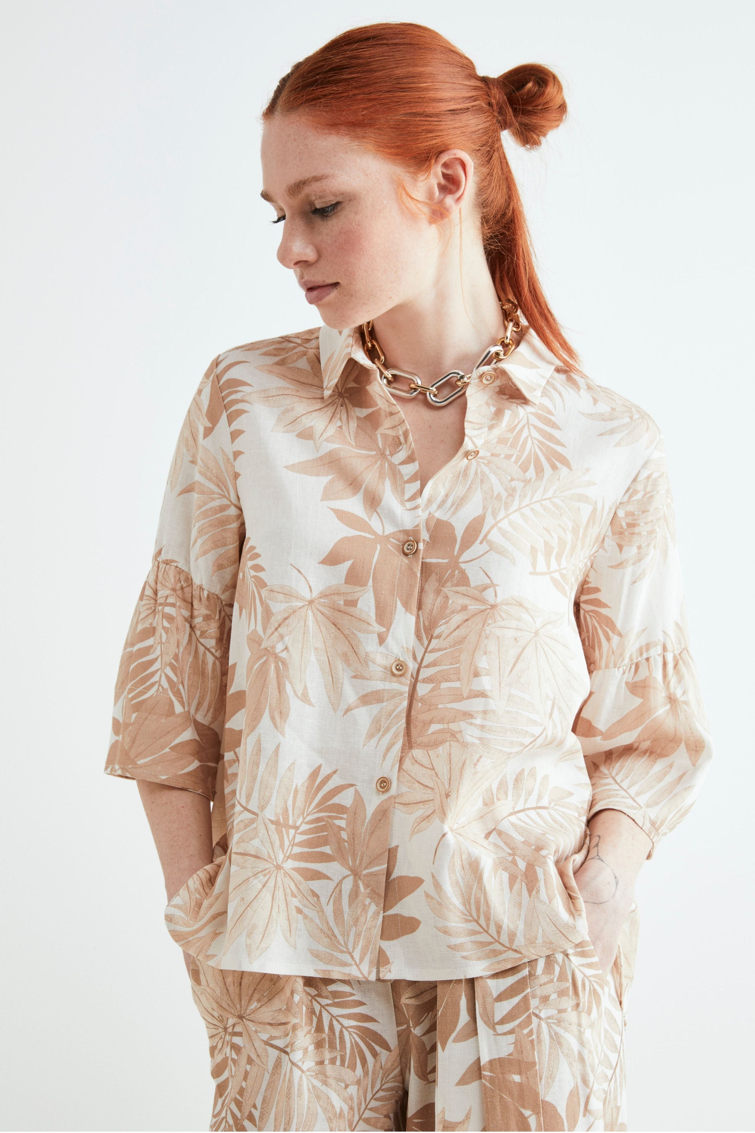 Camicia morbida in lino - FANT. BEIGE