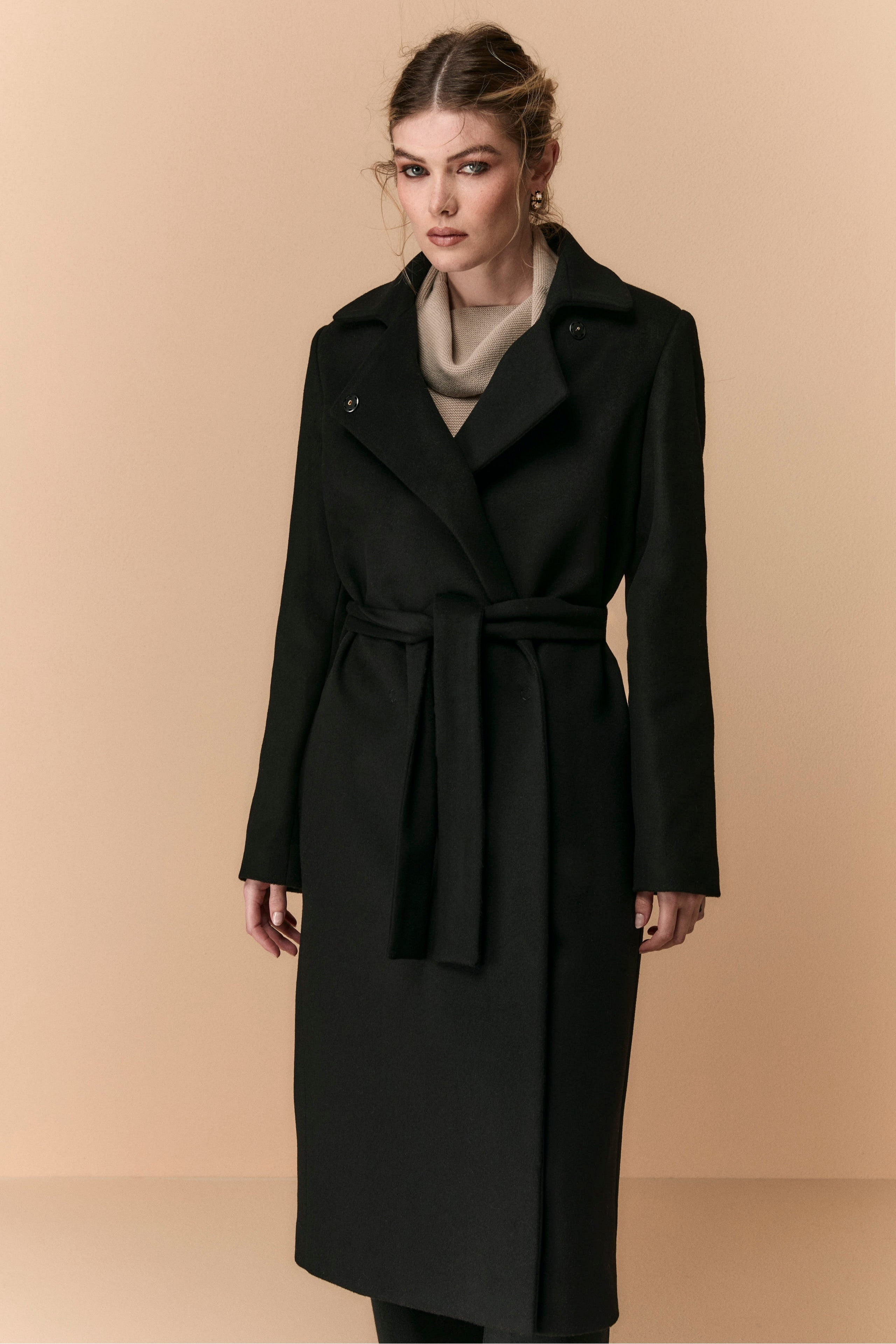 Cappotto con Cintura in Lana e Cashmere - NERO