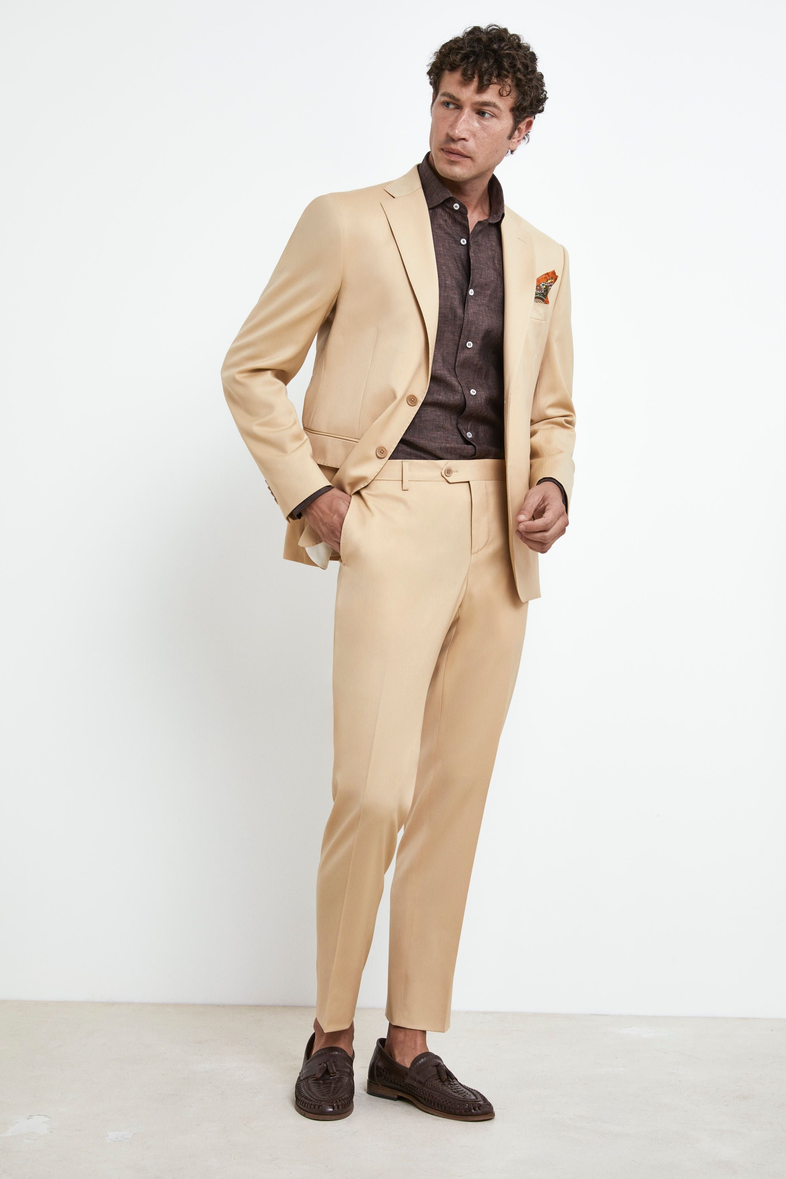 Structured Coloured Suit - Light brown