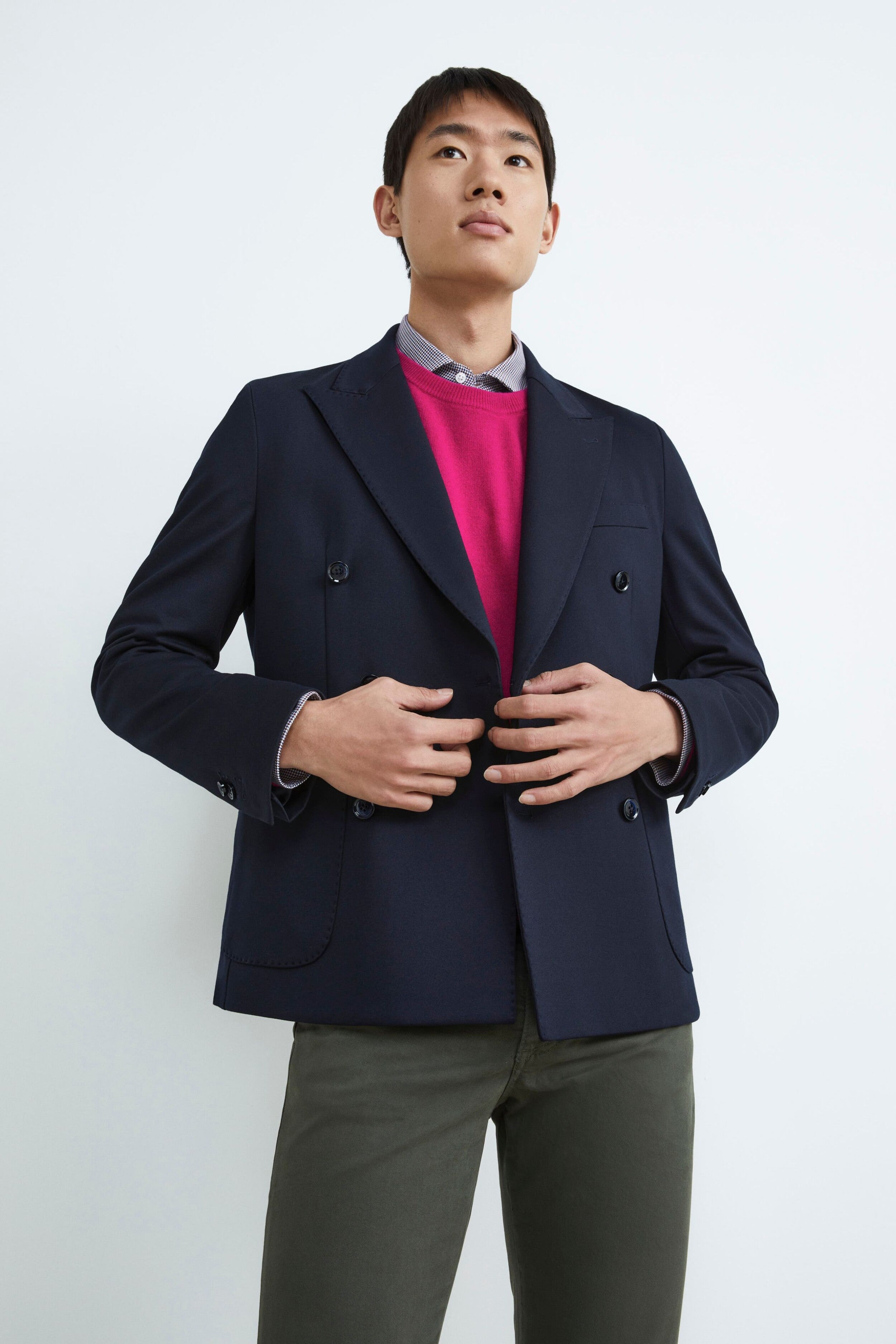 Double-breasted jersey jacket - BLUE