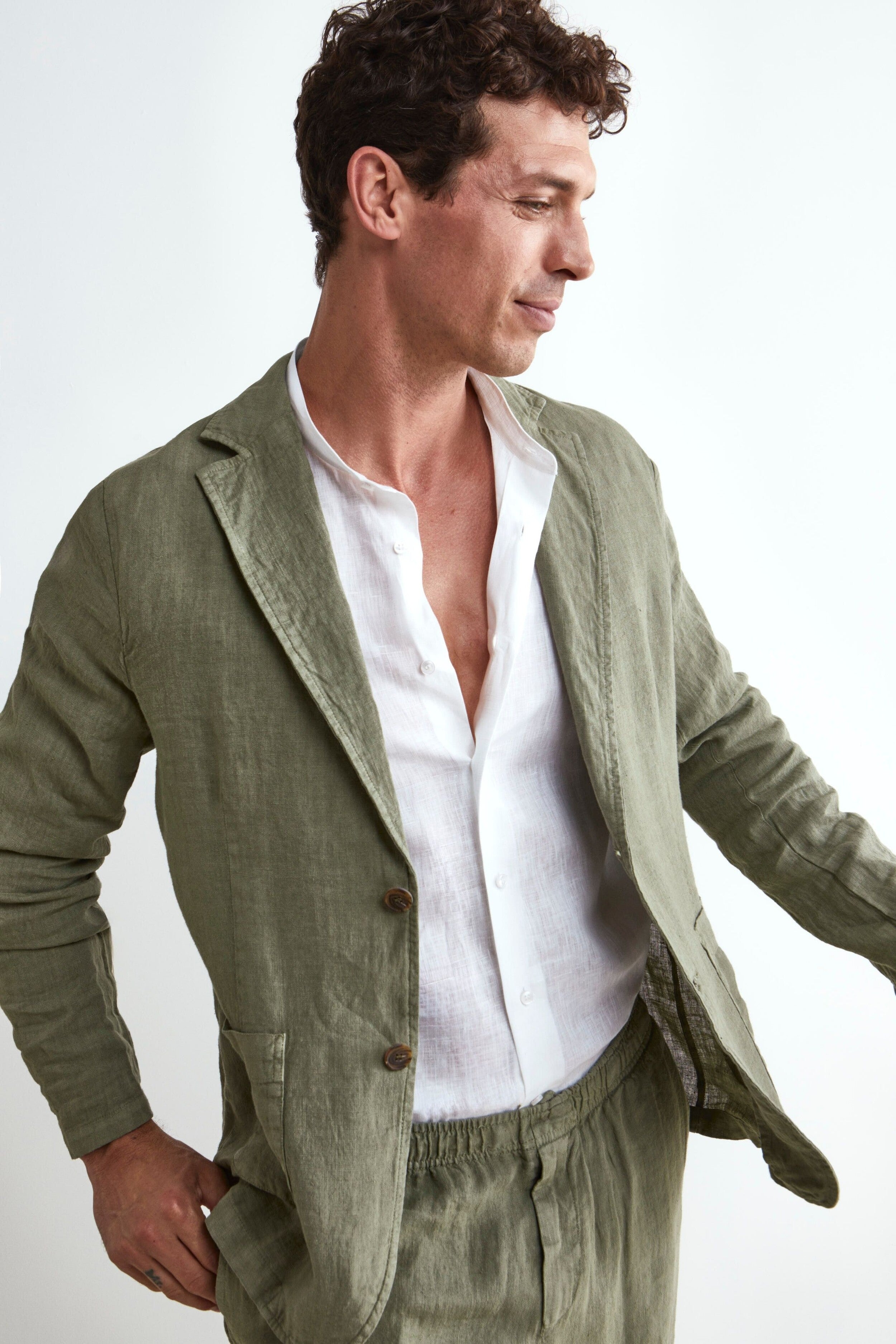 Green Linen Jacket - Military green