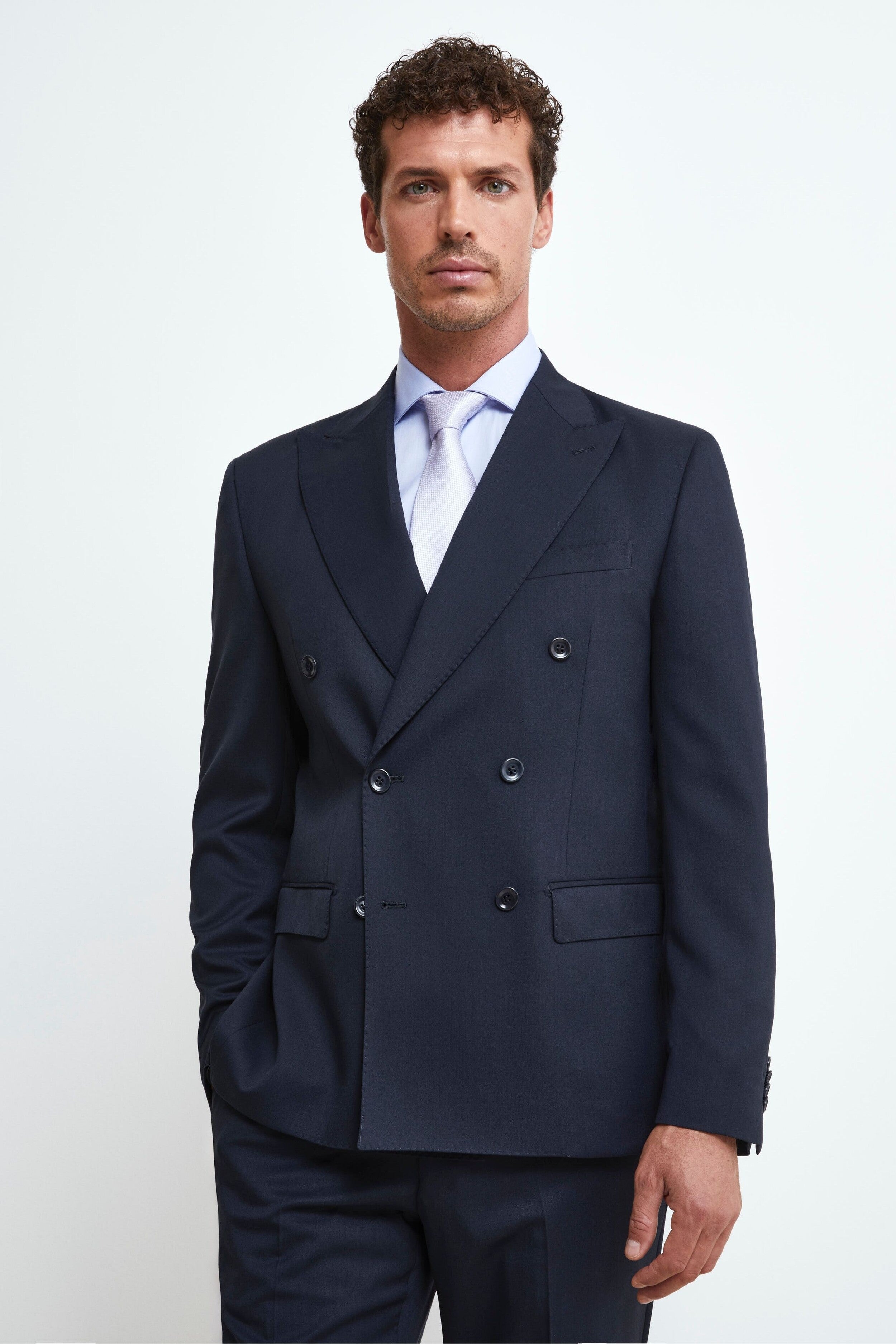 Double-Breasted Wool and Silk Suit - BLUE